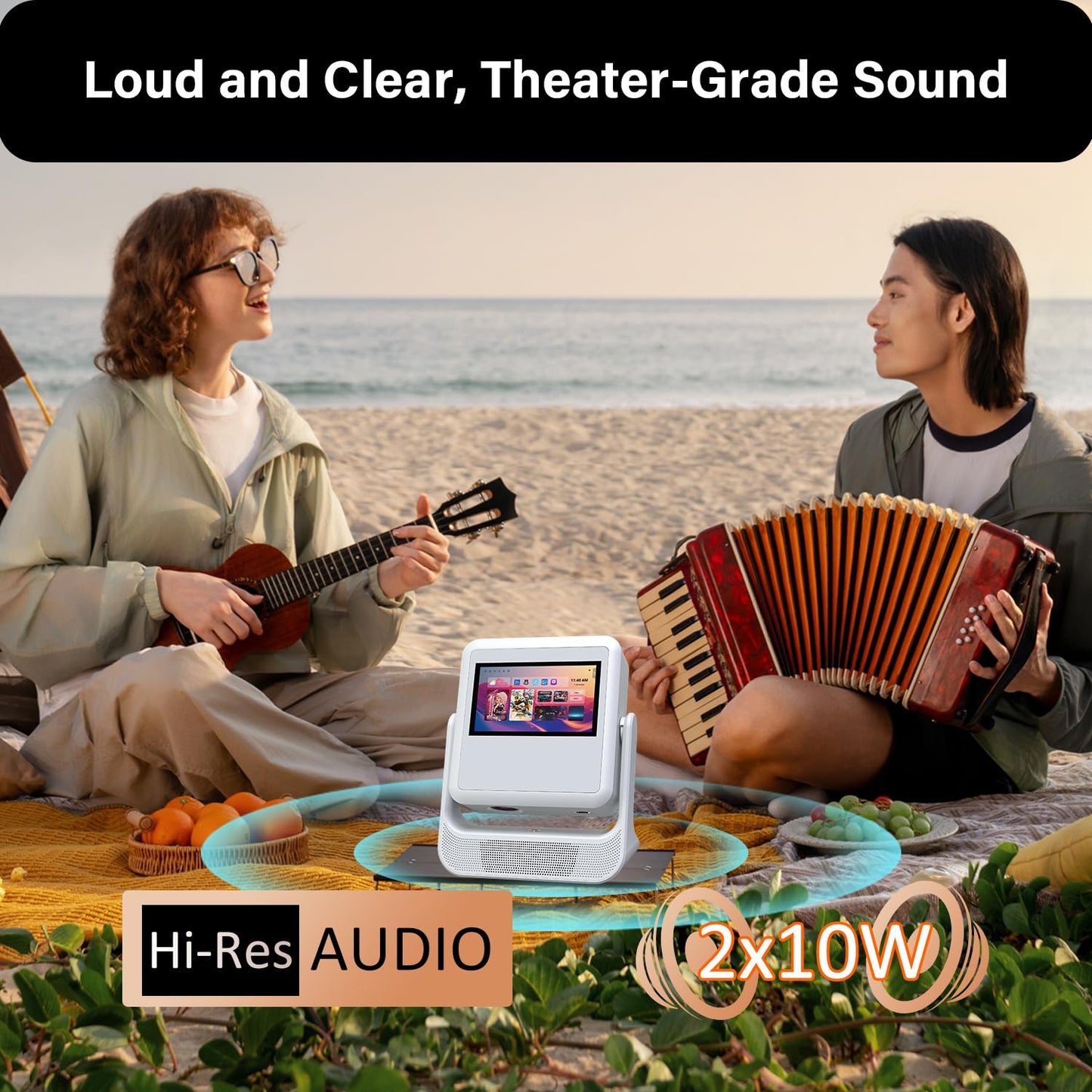 TouchScreen Smart Portable Projector,A2Ultra 4K Support Outdoor Projector with WiFi6 and Bluetooth, 800 ANSI Dual-Screen Sync,1000+ Apps, Auto Focus Movie Proyector for Home Theater/Outdoor/Gaming