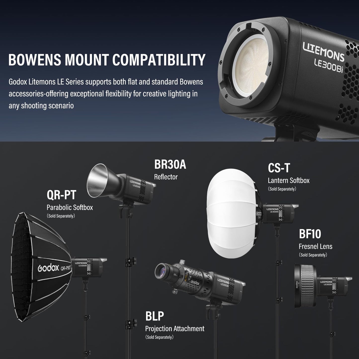 GODOX LE300Bi Light Kit, Godox Litemons LE300Bi Video Light with Softbox Light Stand, Bowens Mount, DMX/Bluetooth APP Control, NFC Connection, 2800K~6500K, 58900Lux@1m, CRI/TLCI98, 11 Fx Effects