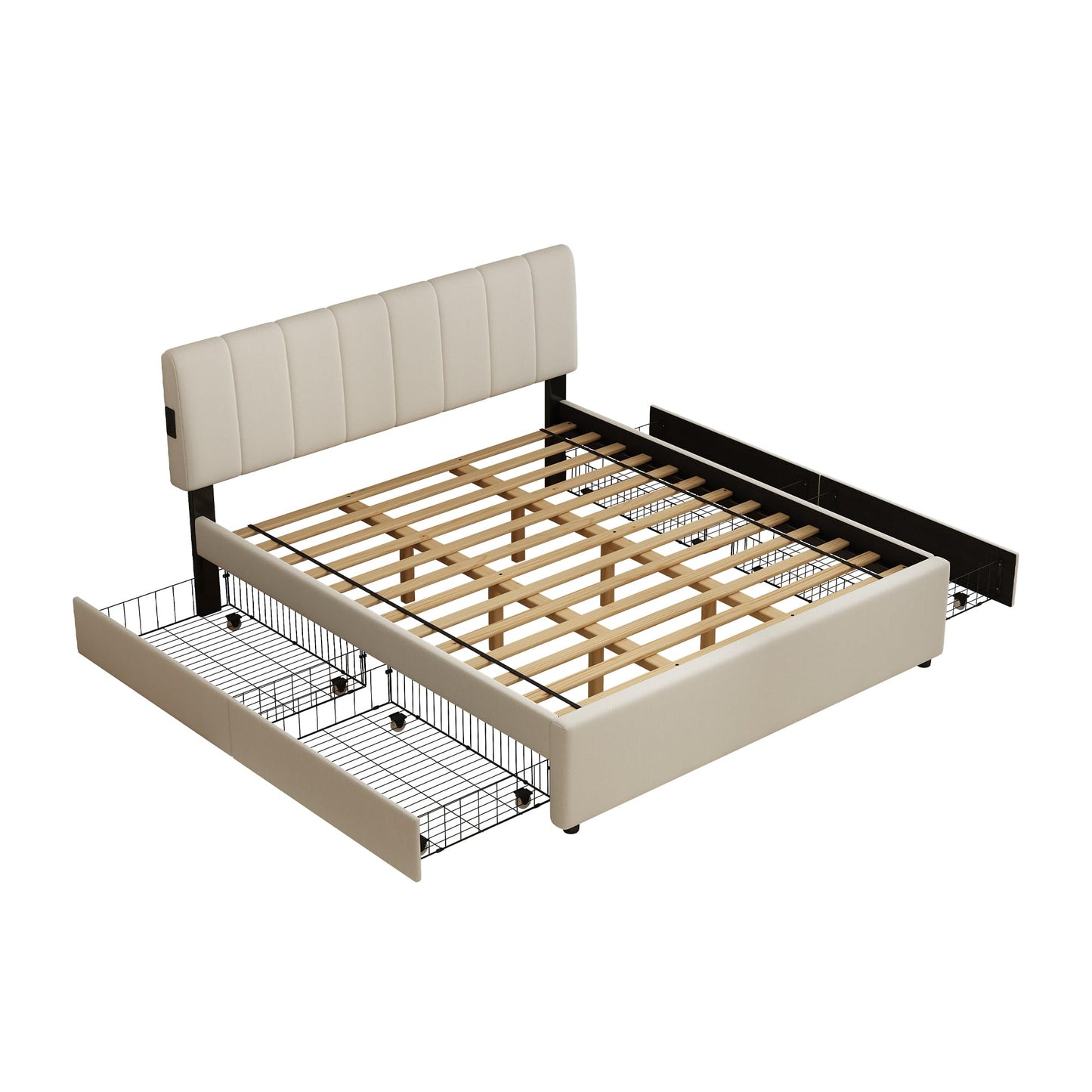 FAVSH King Size Upholstered Platform Bed with 4 Storage Drawers