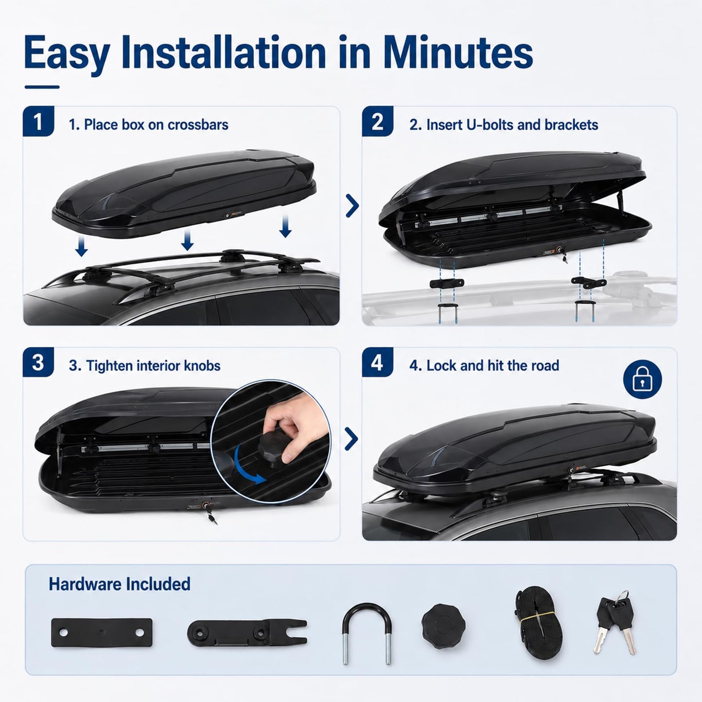 Garvee Rooftop Cargo Box Carrier, 31 Cu ft Hard Shell Rooftop Cargo Carrier - Dual-Side Opening, Universal Car/SUV Fit, Waterproof ABS Material, 165Lbs Capacity w/Secure Straps & Keys