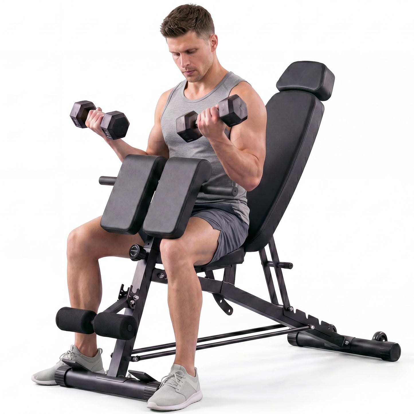 NEWBULIG Adjustable Weight Bench, 660 LBS Workout Bench Press with Leg Extension, Preacher Pad & 2 Wheels, Flat Incline Decline Sit Up Chest Press Machine for Home Gym