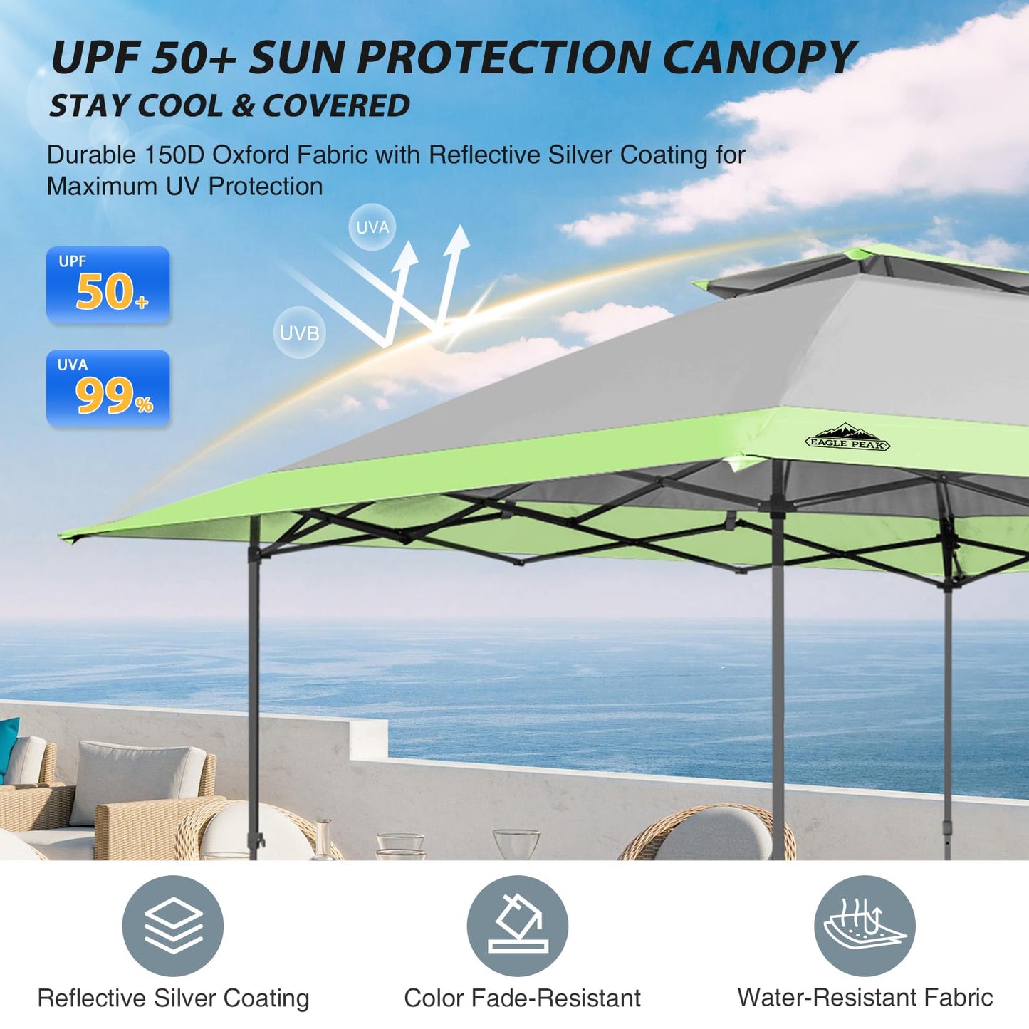 EAGLE PEAK 13x13 Straight Leg Pop Up Canopy Tent Instant Outdoor Canopy Easy Single Person Set up Folding Shelter w/Auto Extending Eaves 169 Square Feet of Shade (Gray)