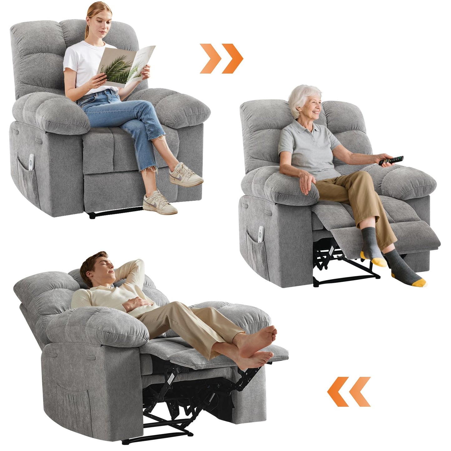 21.4'' Wide Recliner Chair,Massage & Heat Recliner Chair for Adults,Home Theater Seating with Lumbar Support,Ergonomic Breathable Fabric Nursery Rocking Chairs for Living Room