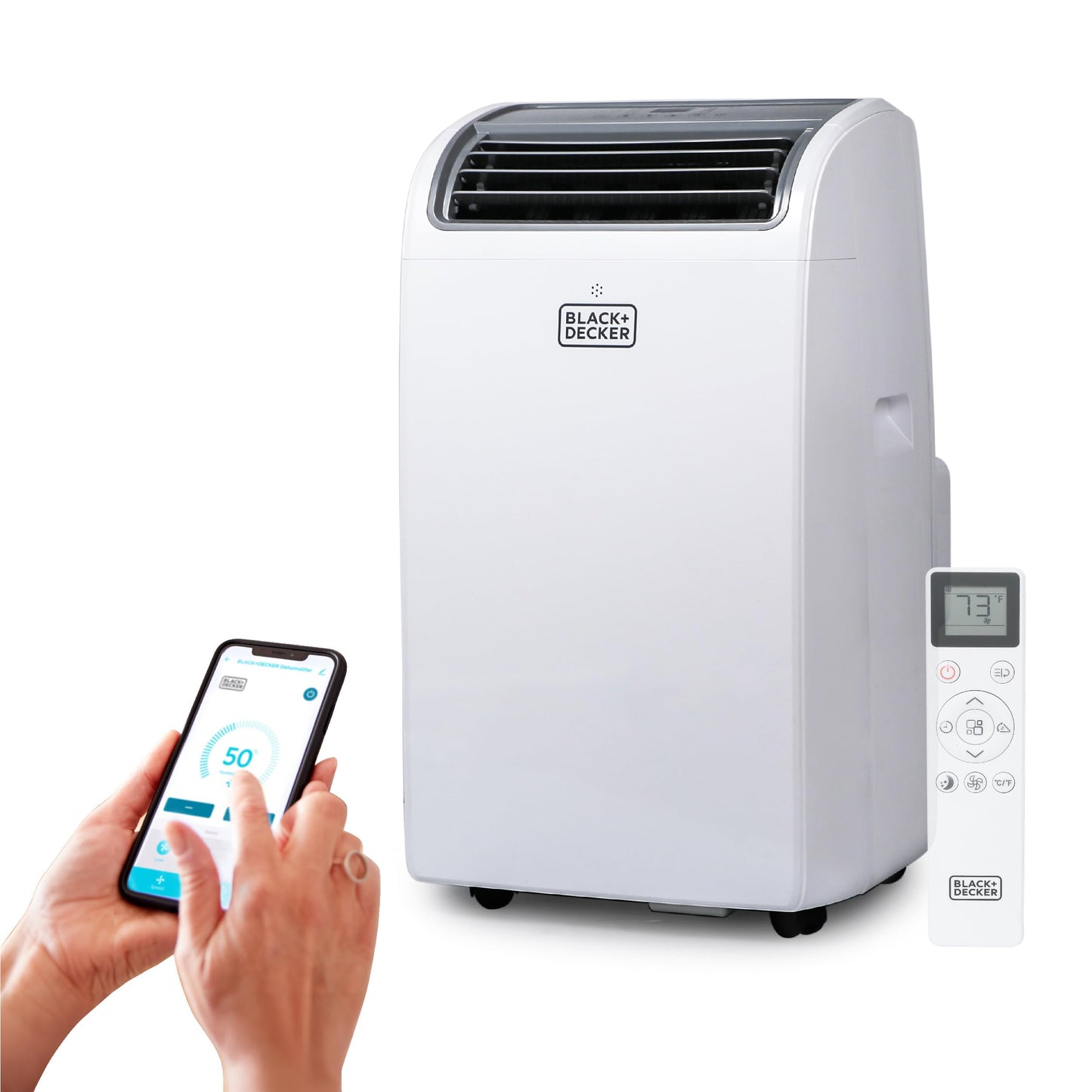 BLACK+DECKER Smart Portable Air Conditioner, 12,000 BTU (8,350 BTU SACC) for Rooms up to 550 Sq. Ft., Smart Portable AC with Follow Me Remote and Window Kit, BPACT12WT, White