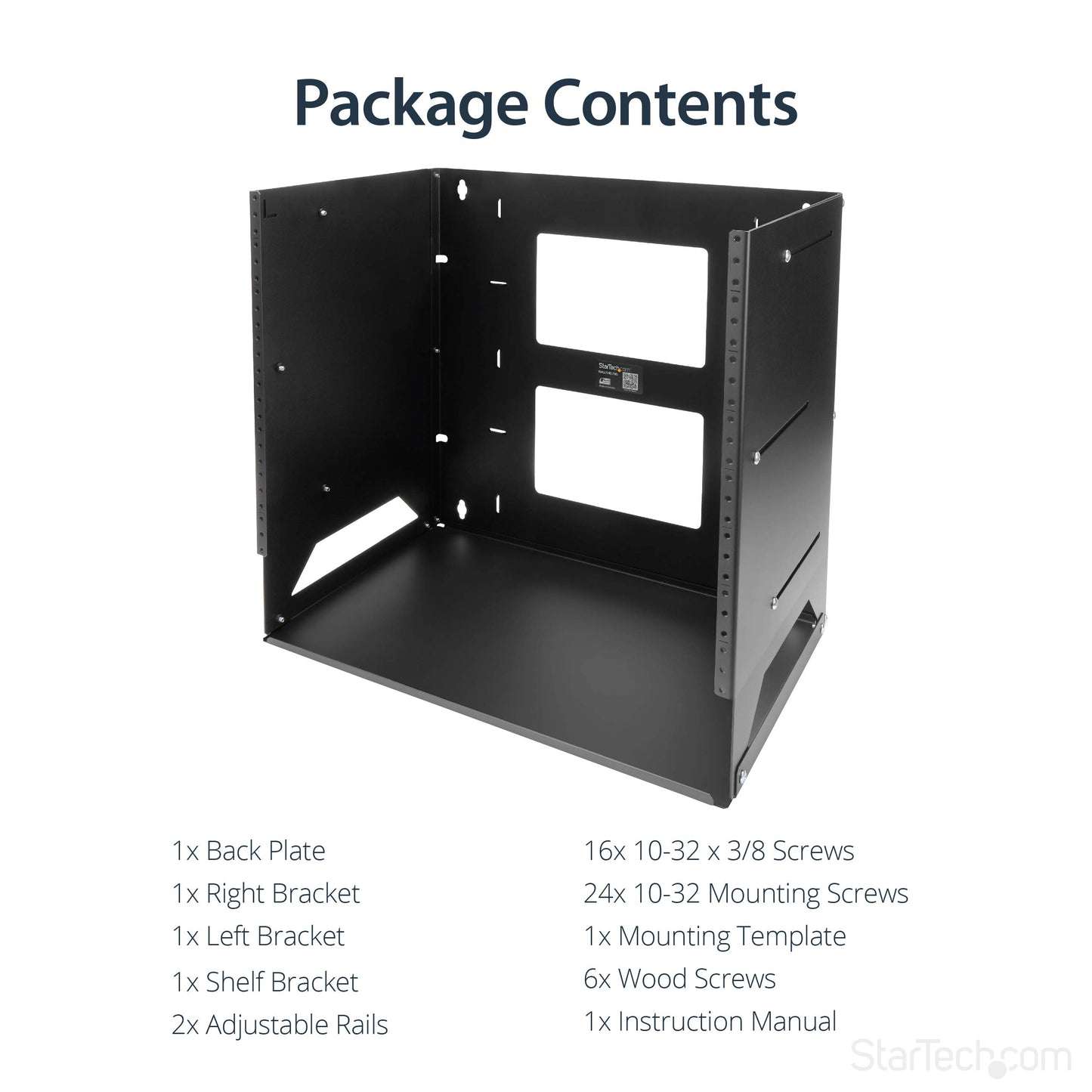 StarTech.com 2-Post 8U Open Frame Wall Mount Network Rack with Built-in Shelf, Wall Mount Data Rack with Adjustable Depth for AV / Computer / IT Equipment, TAA Compliant Server Rack (WALLSHELF8U)