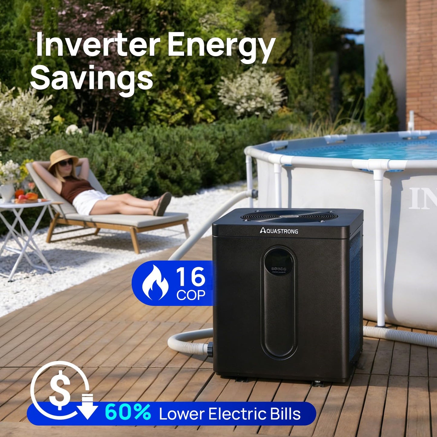 Aquastrong 24,000 BTU Top Discharge Inverter Swimming Pool Heat Pump, 115V Electric Pool Heater for Above Ground and Inground Pool, WiFi Capable Timer, Heating and Cooling Pool Heater for 7000 Gallons