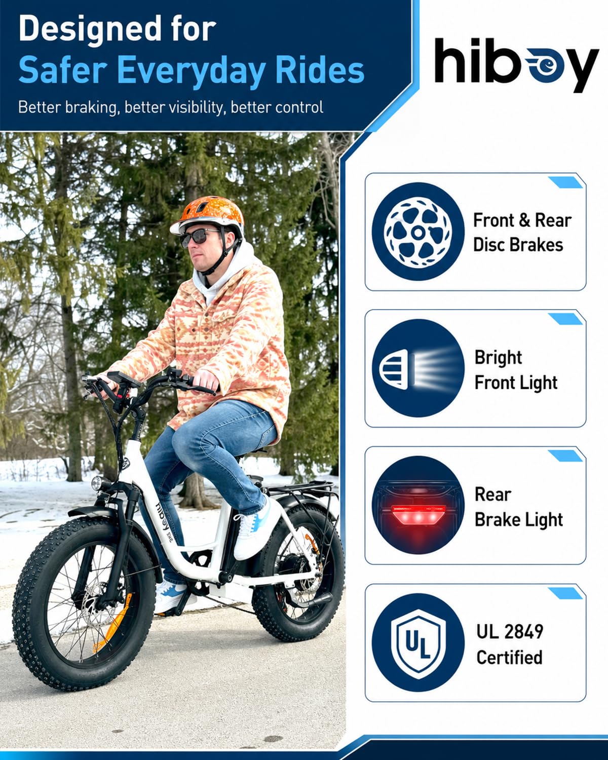Hiboy EX6 Electric Bike for Adult, 500W High-Torque Motor, 25 MPH, 48V 14.5Ah Removable Battery, 20" x4.0 Fat Tires, Shimano 7-Speed, Front Suspension, Step-Through Frame, Crisp White