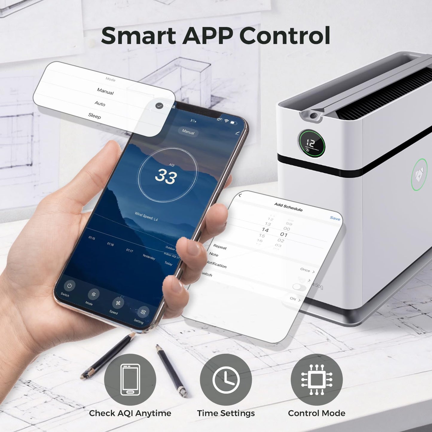 Airdog X1+ Air Purifier for Home,TPA Technology Up to 20X More Effective than HEPA,Portable Air Cleaner for RV with 3 Modes, App Control for Allergens, Pollutants, Smoke, Dust