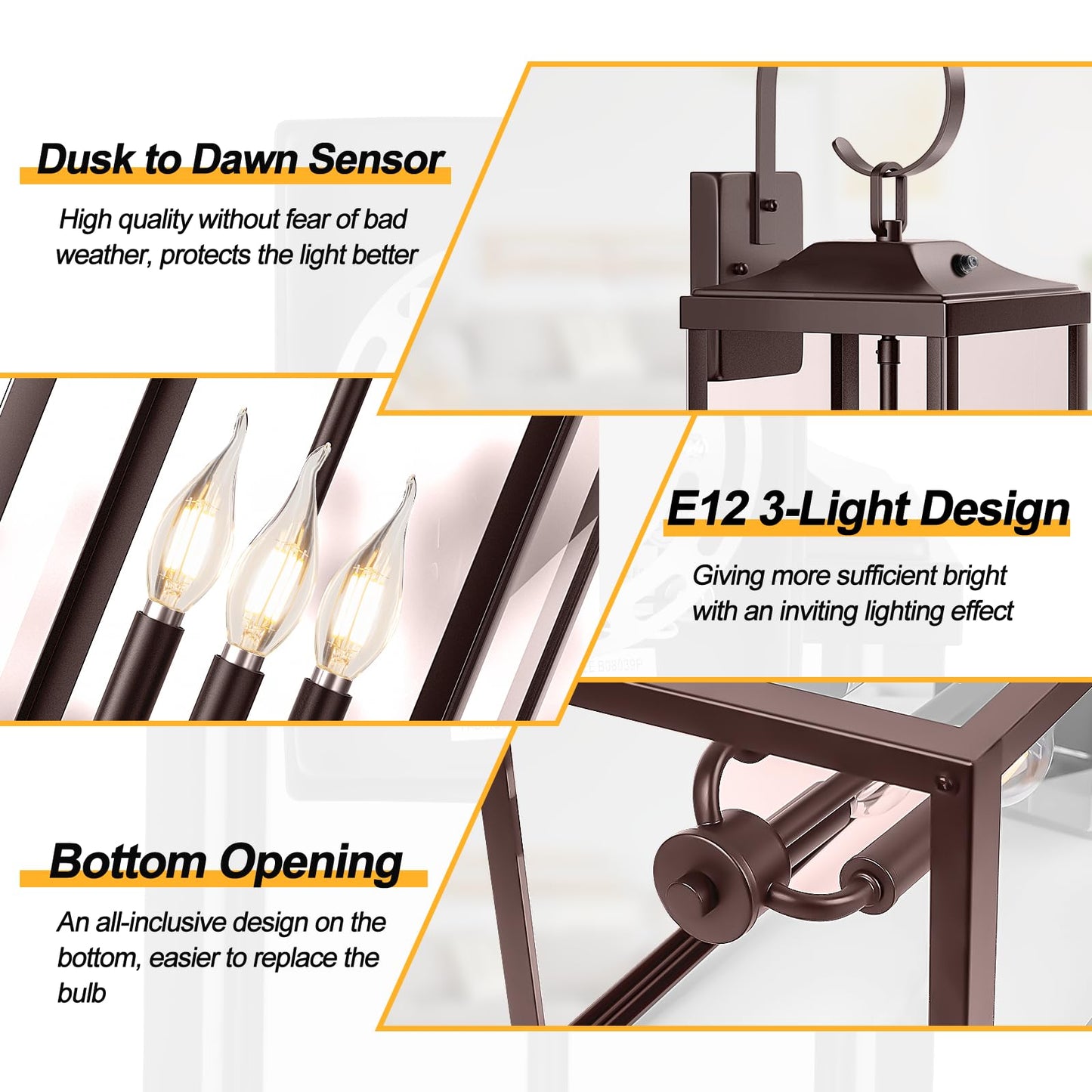 Yolsunes 24in Outdoor Wall Light, 3-Light Waterproof Sconce, Oil Rubbed Bronze, Metal, Model YLS-24BDD, 1-Pack