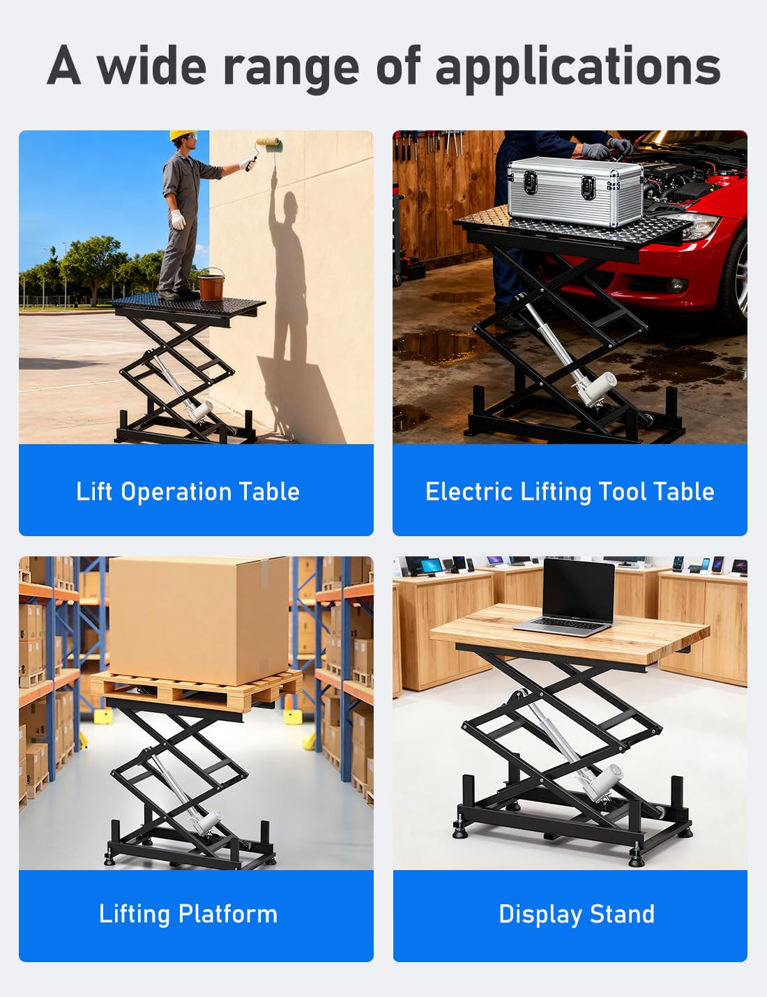 DIHOOL Electric Scissor Lift Table, 265Lbs Load, 10.43"-43.31" Height Adjustable Lifting Platform, Super Quiet with Remote & WiFi Control, Obstruction Detection, AC/DC Power for Home/Industrial Use