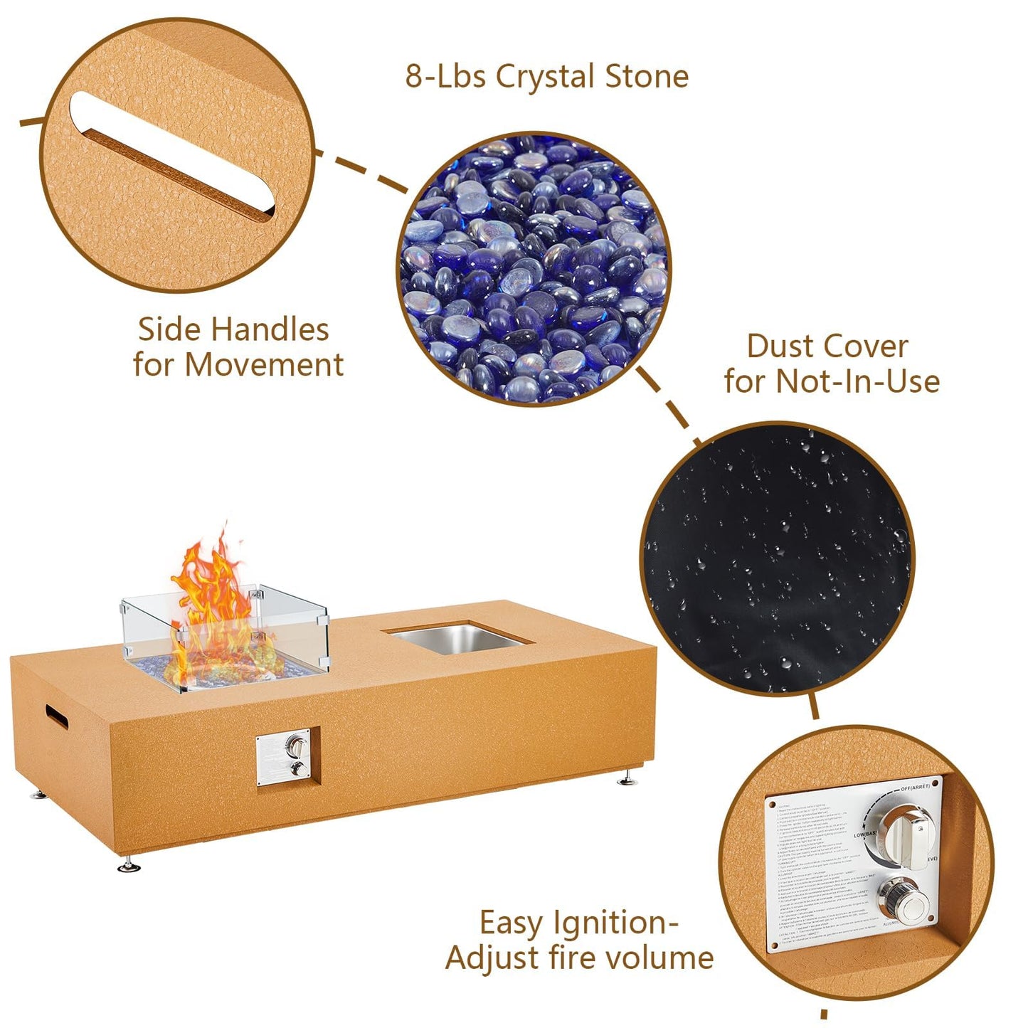 56" Propane Fire Pit Table with Ice Bucket, 50,000 BTU Dual-Use Outdoor Heater Set w/Wind Guard & Fire Glass for Patio, Backyard, Home, Parties