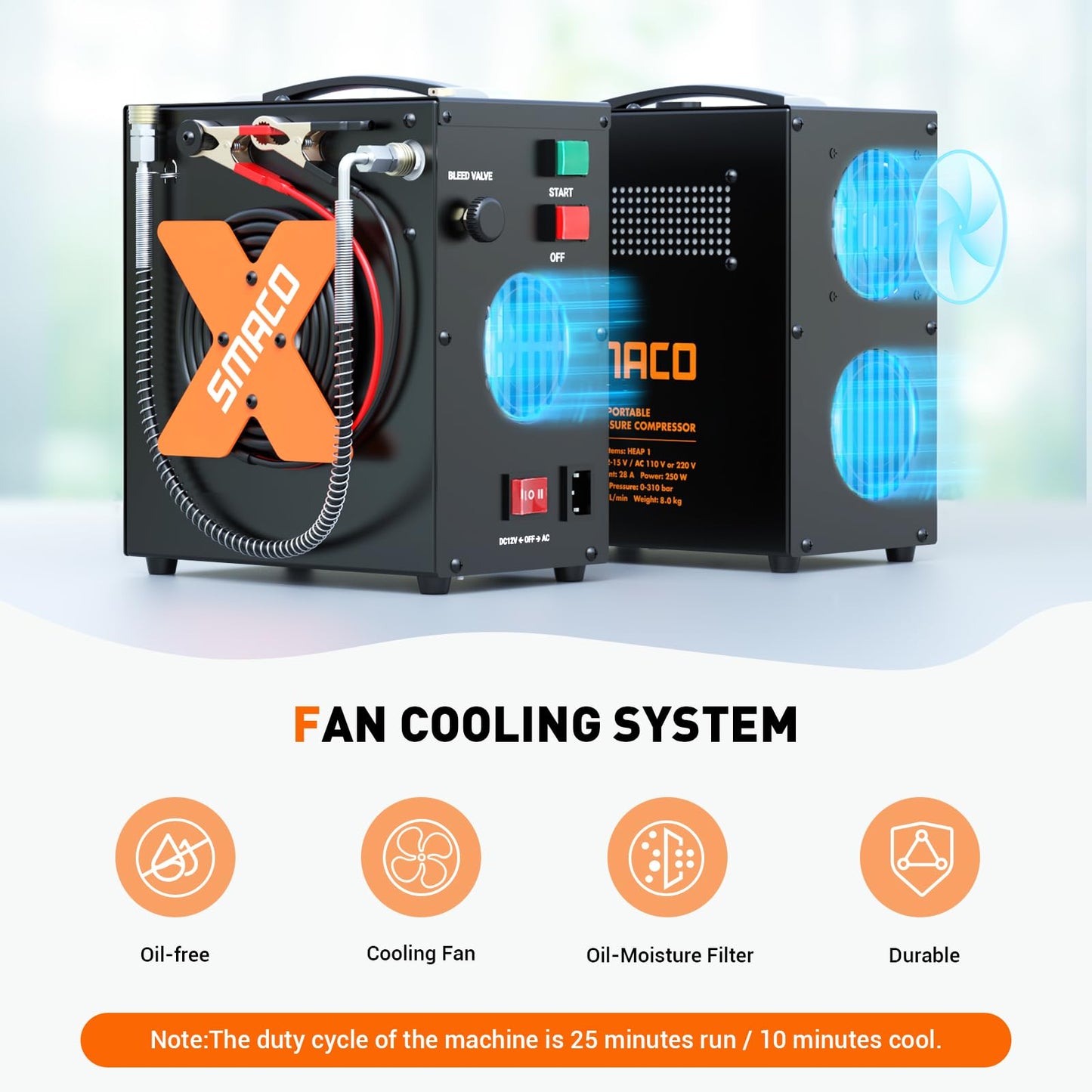 PCP Air Compressor 4500Psi/30Mpa High Pressure Air Compressor for Paintball/Scuba Tank, Oil-Free & No-noise & Auto-Shut off Air Compressors for Air Rifle/PCP Air-Gun, Powered by 12V DC or 110V-220V AC