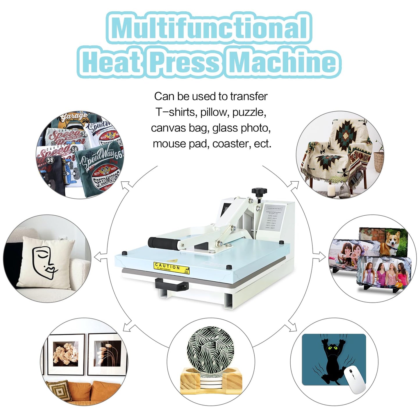 PlanetFlame Heat Press 15x15 inch Industrial Quality with Adjustable Pressure, Slide Out Heat Transfer Machine for T-Shirt, Blue