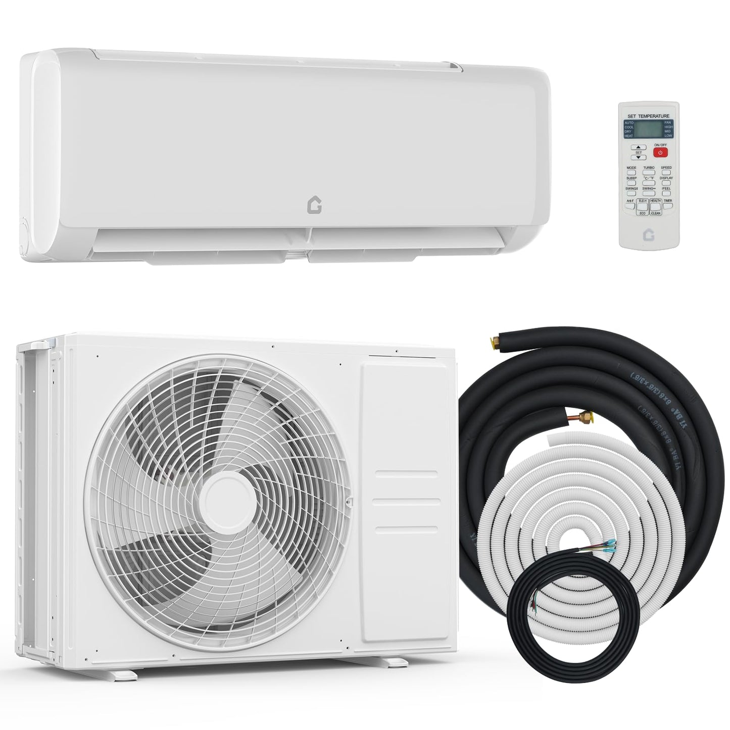 12000 Btu Mini Split AC Heating System, Wifi Enabled Mini Split Air Conditioner with 18.5 SEER2 Inverter, Heat Pump, 208-230V for Rooms Up to 750 Sq. Ft, White