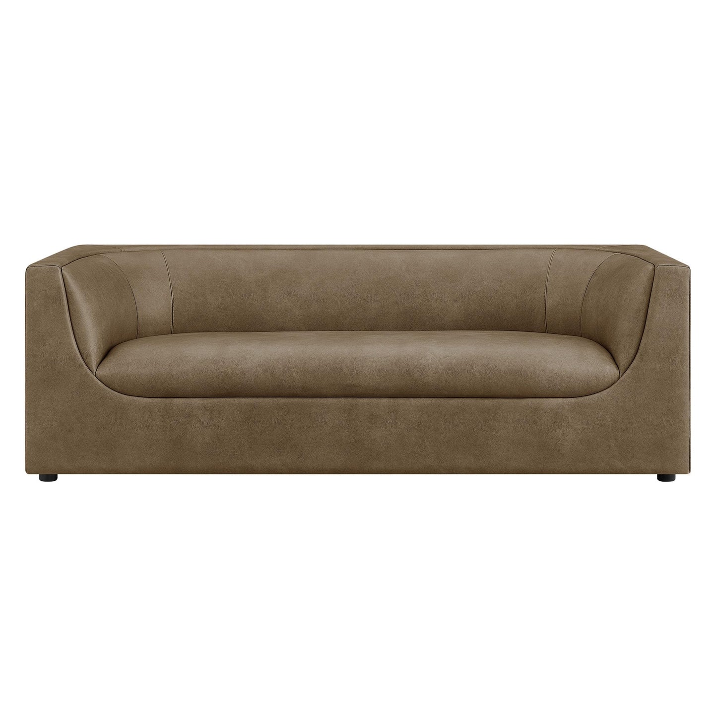 Modway Hilda 86 Inch Modern Curved Back Faux Leather Sofa in Mushroom – Vegan Leather Upholstered 3-Seat Couch for Living Room, Apartment, Office