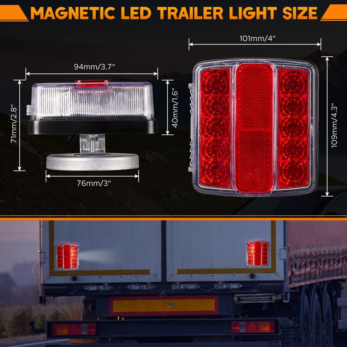Hifybaty Wireless Trailer Light Kit - Rechargeable Magnetic LED, Waterproof, Model Z_T033S, Red, Size Trailer Light Kit_A
