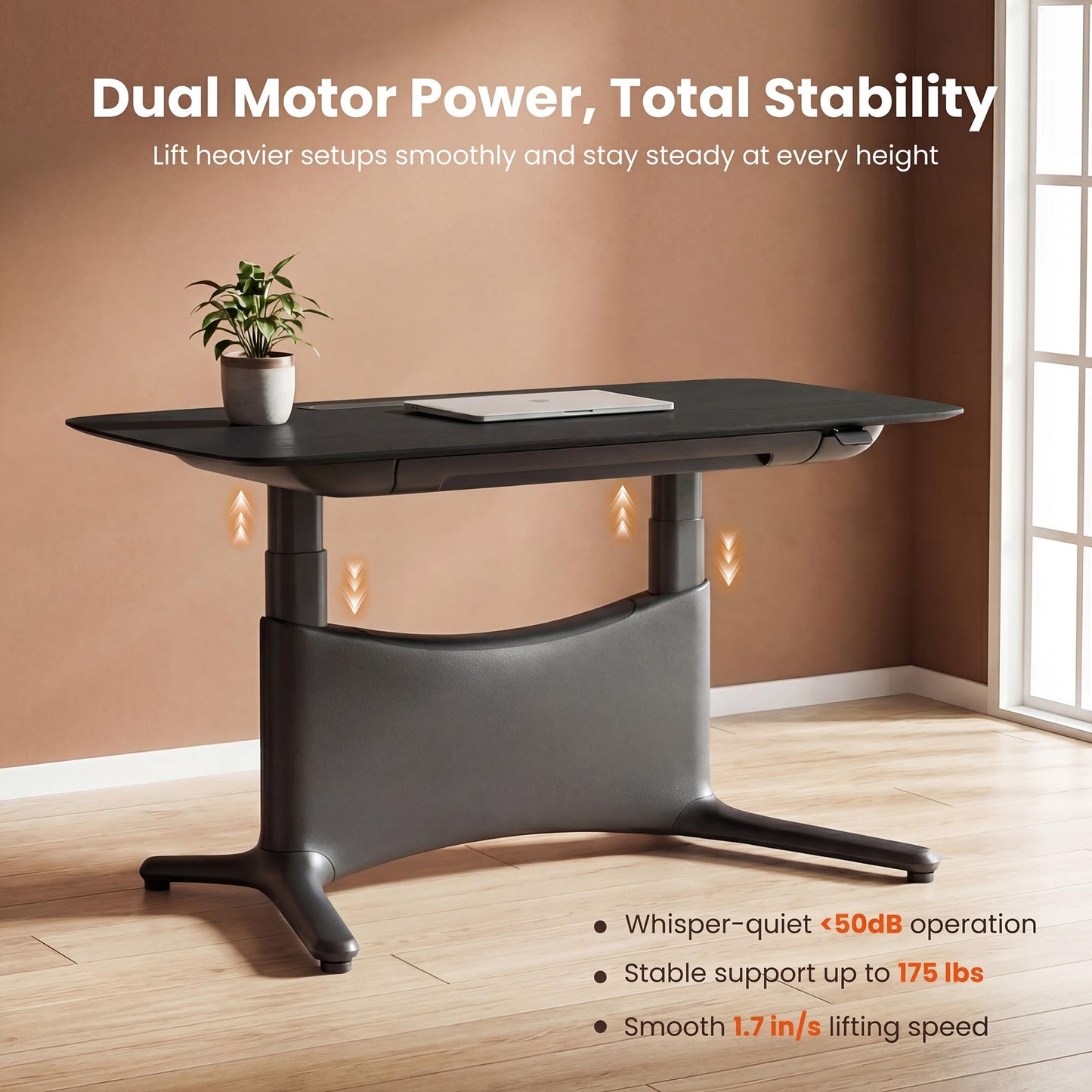 COLAMY Electric Standing Desk 55x28, Desktop Wobble-Free Dual Motor Sit Stand Up Desk with Drawers, Outlets & Footrest, Adjustable Height Computer Table for Home Office Workstation, Black Oak