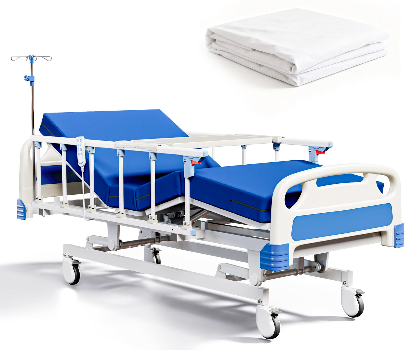 Fuzren Premium Full Electric Hospital Bed for Home Use, 3 Function Medical Bed with 4.7” Foam Mattress, Height Adjustable, Individual Locking, Includes Tray and Sheets (2X) (3 Function)