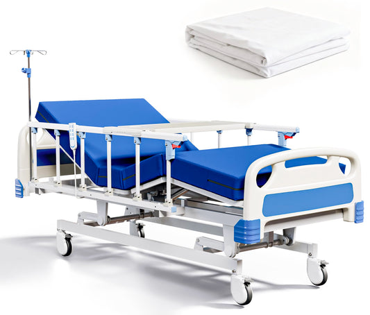 Fuzren Premium Full Electric Hospital Bed for Home Use, 3 Function Medical Bed with 4.7” Foam Mattress, Height Adjustable, Individual Locking, Includes Tray and Sheets (2X) (3 Function)