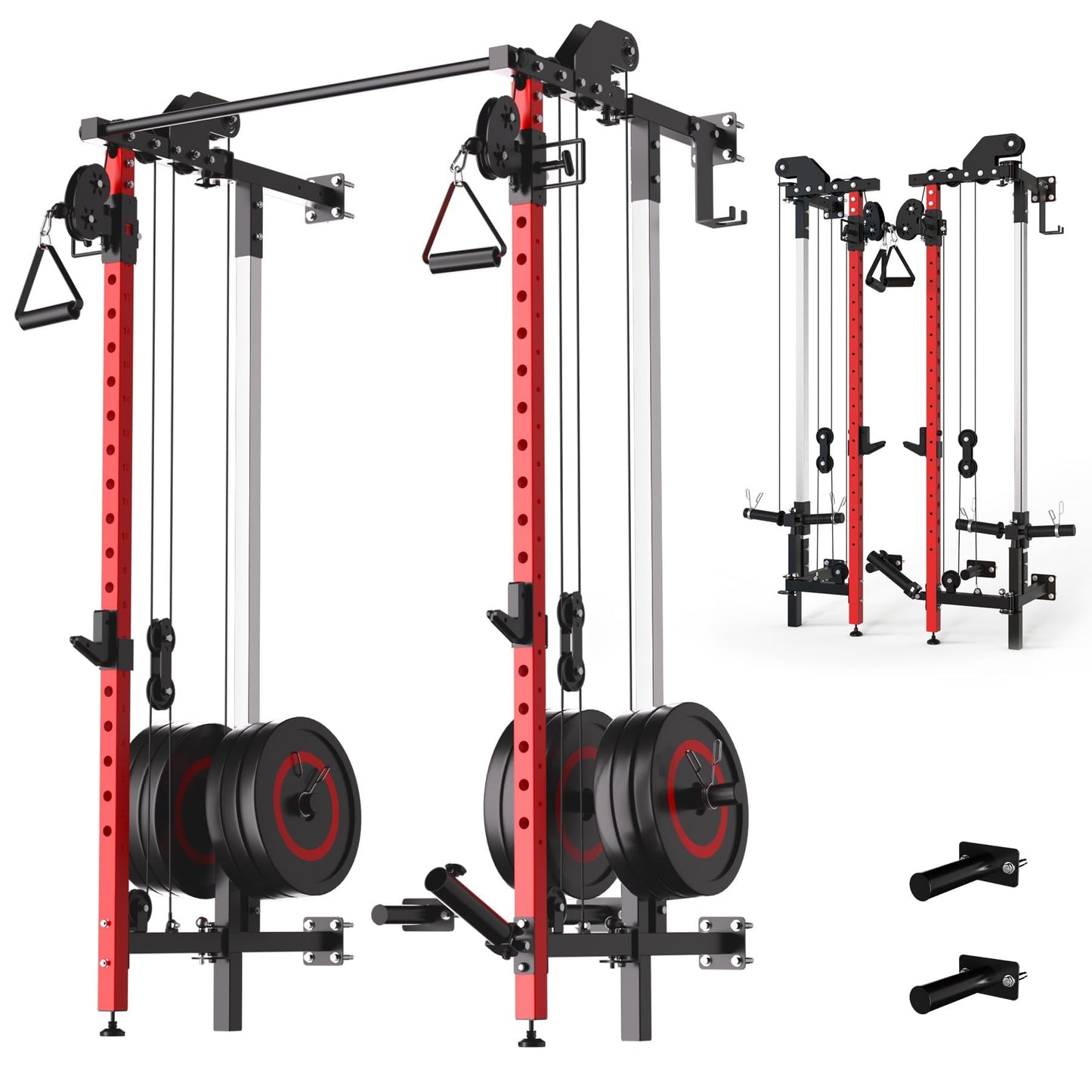 GarveeHome Folding Squat Rack, Wall Mounted Power Rack with Dual Pulley System & Pull Up Bar, Fitness Equipment for Home Gym, Garage, Apartment