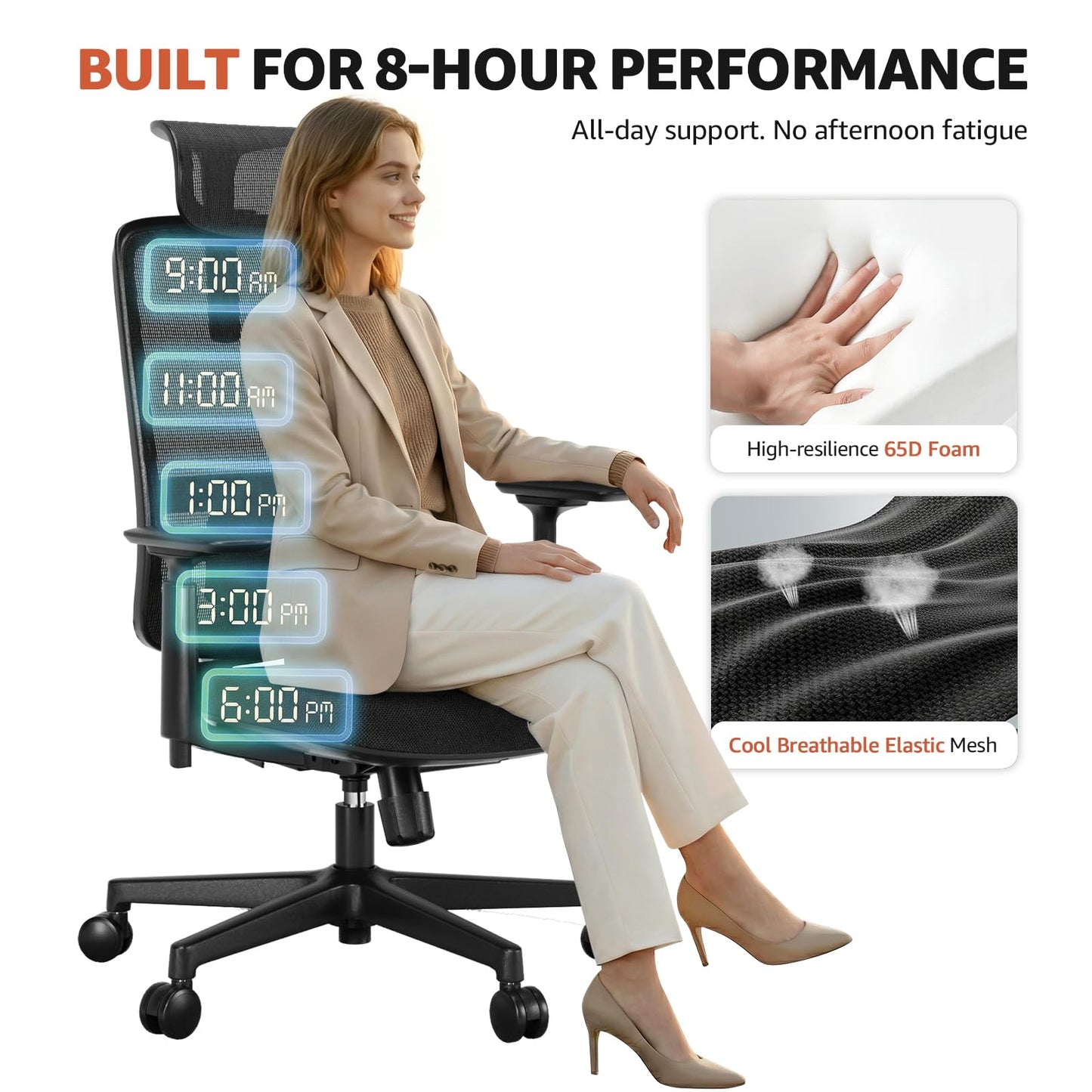 ErgoSift M1 Ergonomic Office Chair Mesh Chair, Home Office Desk Chairs with Adjustable Lumbar Support, Comfortable Computer Gaming Chair, Office Chair for Long Hours (Black)