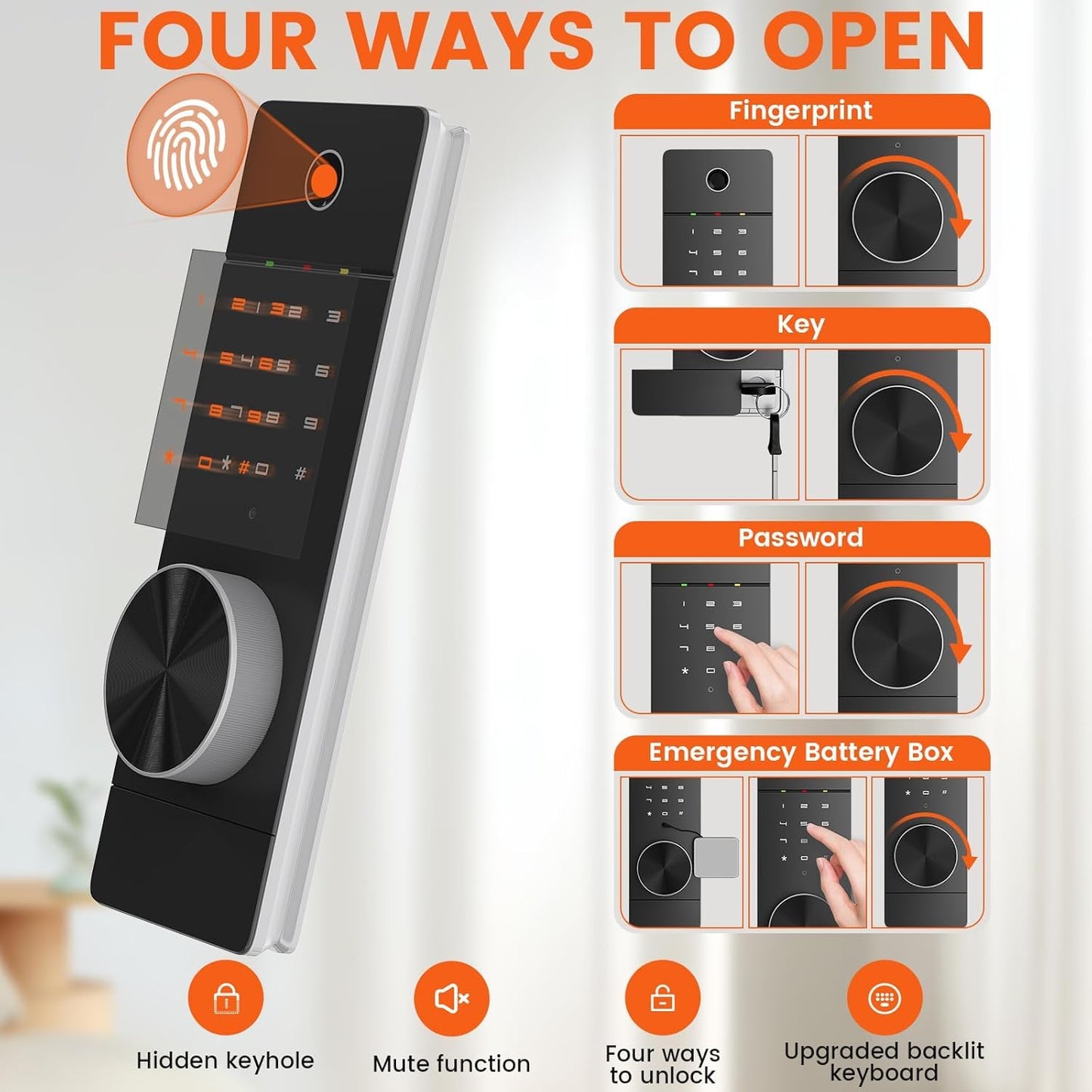 53" Tall Hidden Wall Safe with Fingerprint Lock - Fireproof & Waterproof, Dual Alarm System, 3 Adjustable Shelves, Magnetic Slot & Key Hooks - Modern Black Steel Construction
