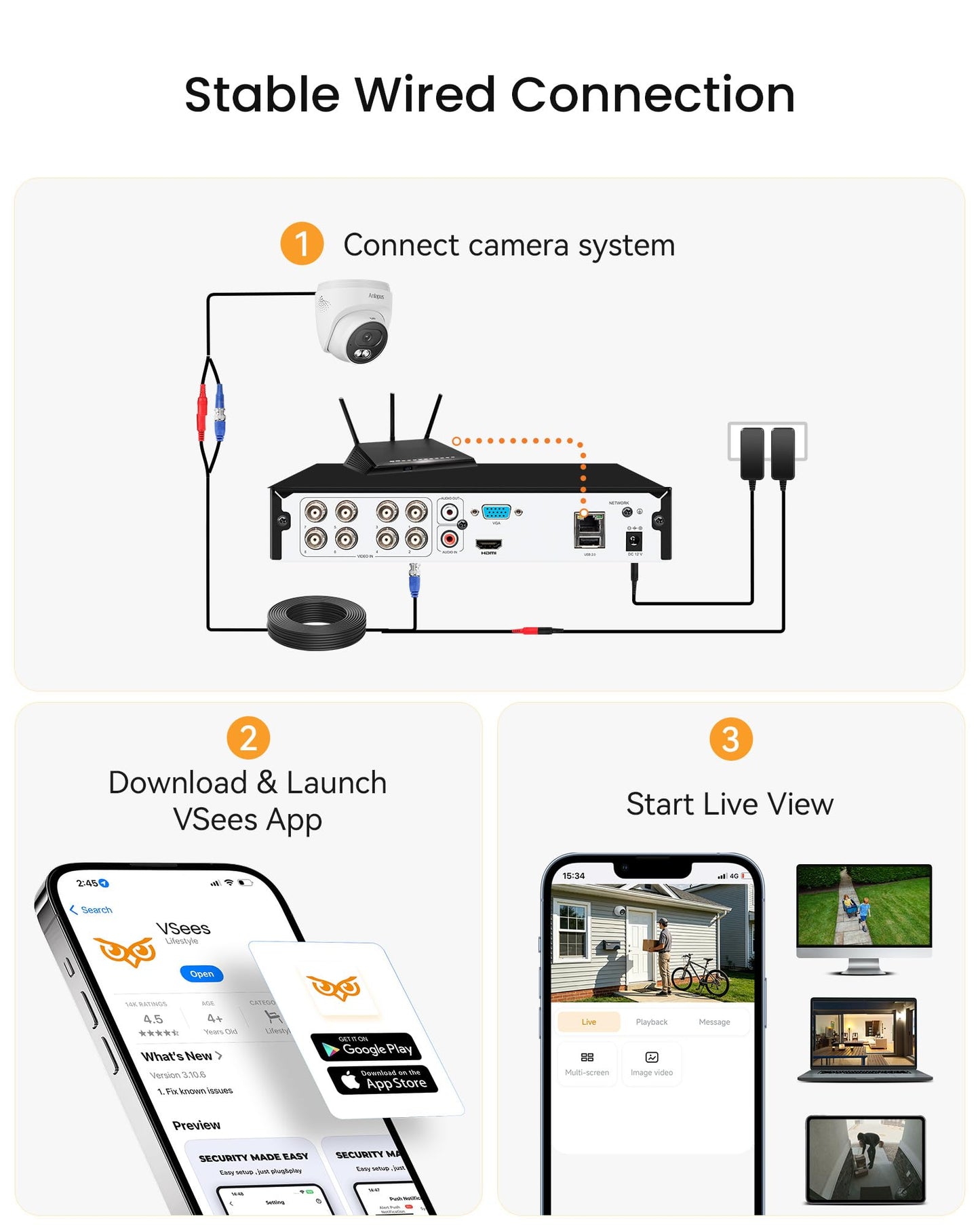 Anlapus 4K Security Camera System with AI Human/Vehicle Detection, 4Pcs 8MP Wired Indoor Outdoor CCTV Cameras, Night Vision, 8CH Home Surveillance DVR with 1TB HDD for 24/7 Video & Audio Recording