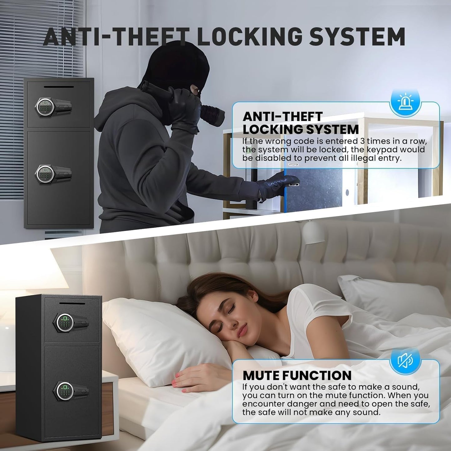 Karbeen 7.0 Cu ft Large Safe Box Fireproof Waterproof with LED Light Safe for Home Documents,Fingerprint Password Personal Safe with Deposit Slot & Dual Alarm System Security Box for Valuables