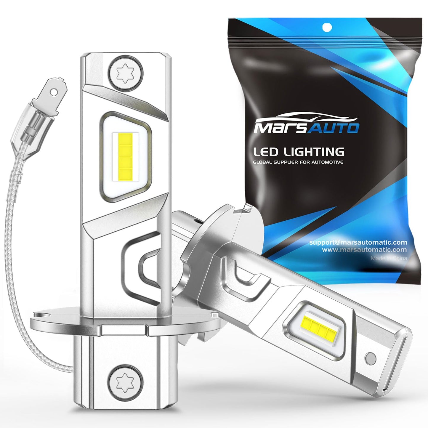 Marsauto H3 LED Fog Light Bulbs, 8000LM 6500K White, Mini Size Plug & Play, Pack of 2