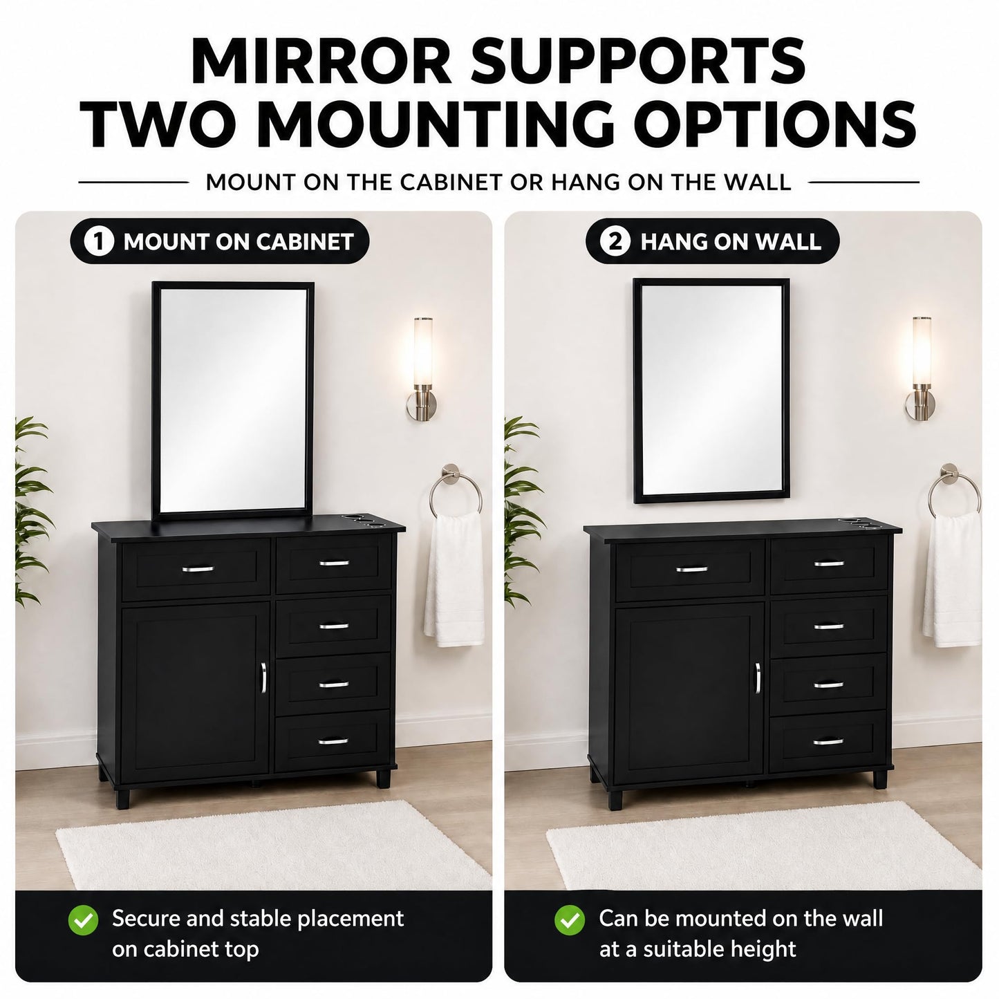 Merax Barber Salon Station with Mirror, Metal Frame Workstation for Salons, Barber Storage Cabinet with Drawers, Desktop Storage Holes, Freestanding Beauty Station for Hair Salon, Black