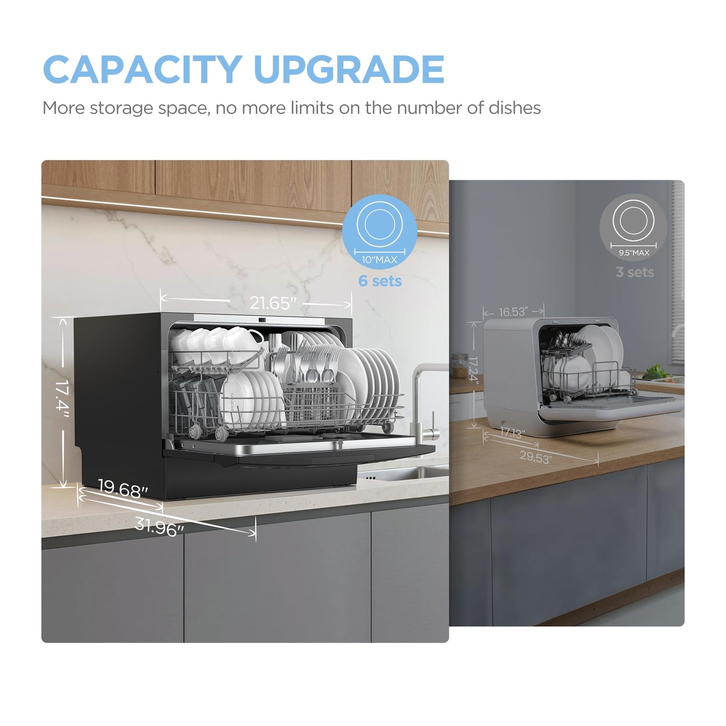 COMFEE’ Countertop Dishwasher, Energy Star Portable Dishwasher, 6 Place Settings & 8 Washing Programs, Speed, Baby-Care, ECO& Glass, Dish Washer for Dorm, RV& Apartment, Black