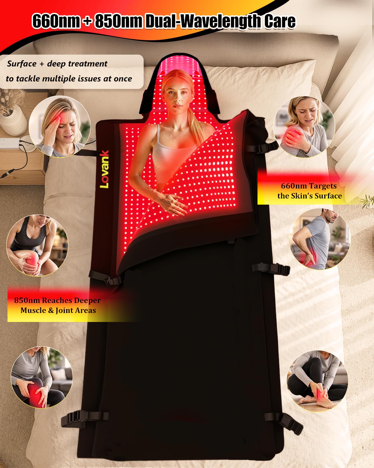 Lovank Red Light Therapy Mat for Full Body Pain Relief, 83" × 33", Medical-Grade TPU Light Therapy Blanket with 2710 Dual-Wave LEDs (660nm & 850nm)