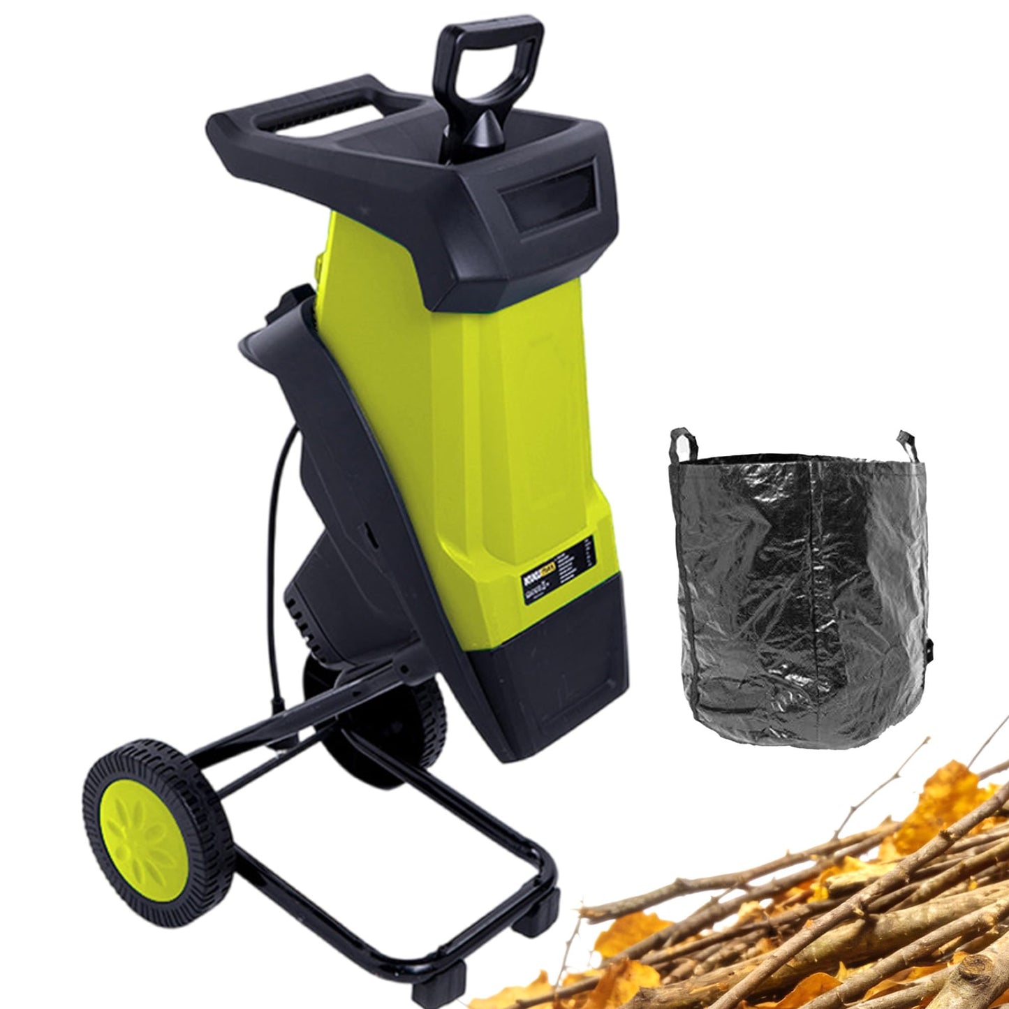 ZHDANB Electric Compost Shredder, Mulching Machine, 50L Collection Bag, 40mm/1,57in Branch Chipper, Electric Leaf Shredder, for Processing Branches, Sticks & Yard Waste Yellow