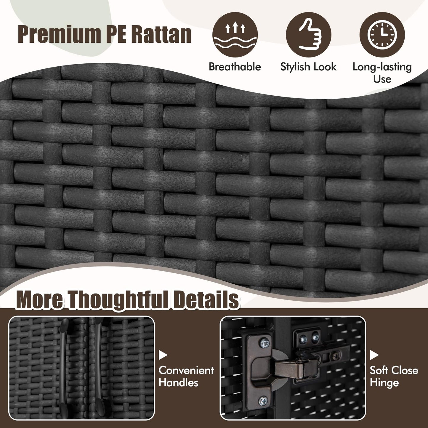 Giantex Wicker Storage Cabinet, 62” Tall Pantry Cabinet with 2 Doors, Hanging Rod, 4 Storage Cubes, Metal Legs, Anti-Tipping Device, PE Rattan Storage Cabinet for Home Office, Garage Cabinets (Black)