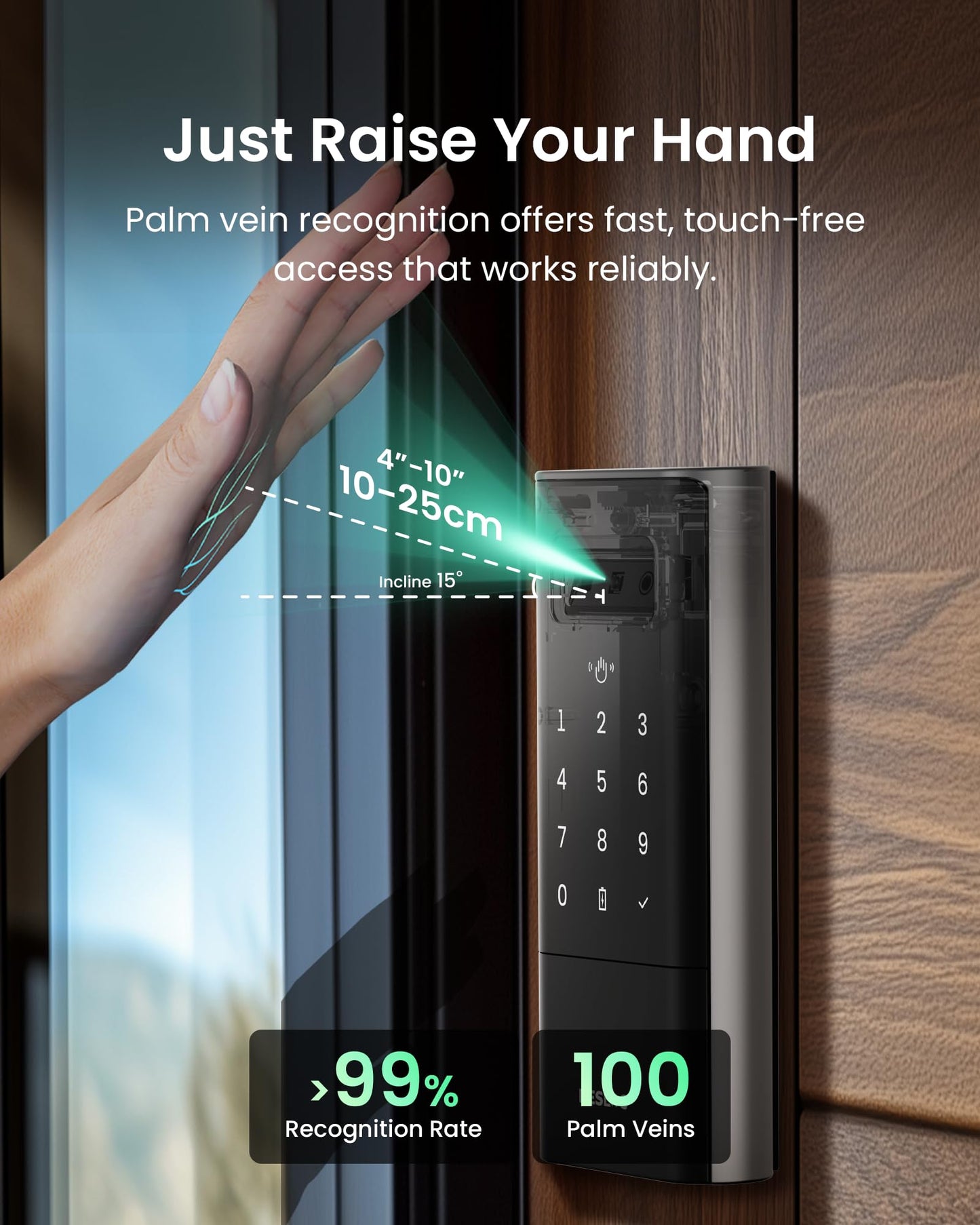 DESLOC Smart Lock K140 Plus with Palm Vein Recognition, Keyless Entry Door Lock with Keypad Deadbolt, App Control, Auto Lock Digital Door Lock for Front Door with Mechanical Key Backup, Black