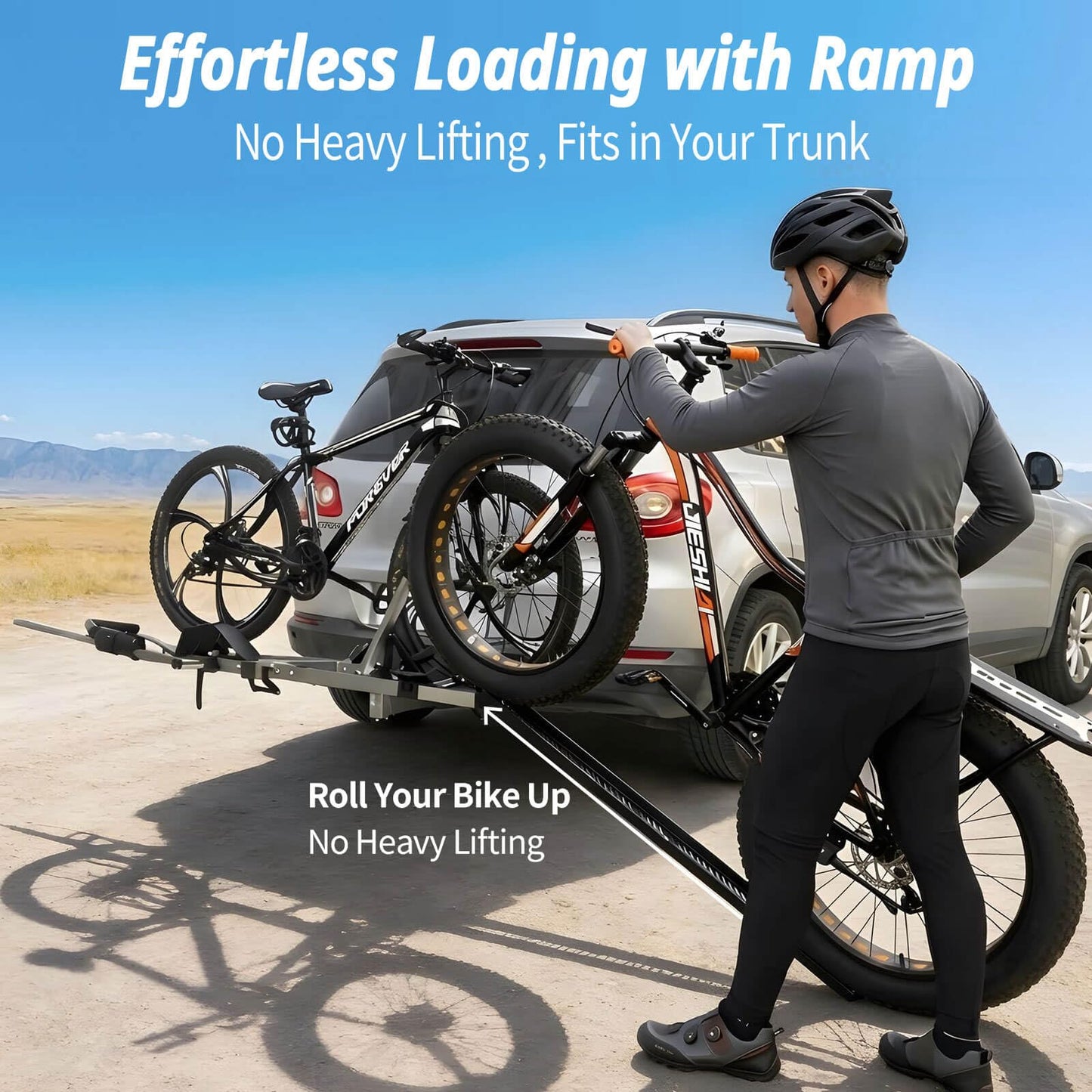 Stainless Steel Bike Rack Hitch Mount with Ramp for 2 Bikes – Platform Ebike Rack Fits Fat Tires up to 150 lbs – Foldable & Tilt Electric Bike Rack for SUV, Truck, RV – 2 Inch Receiver