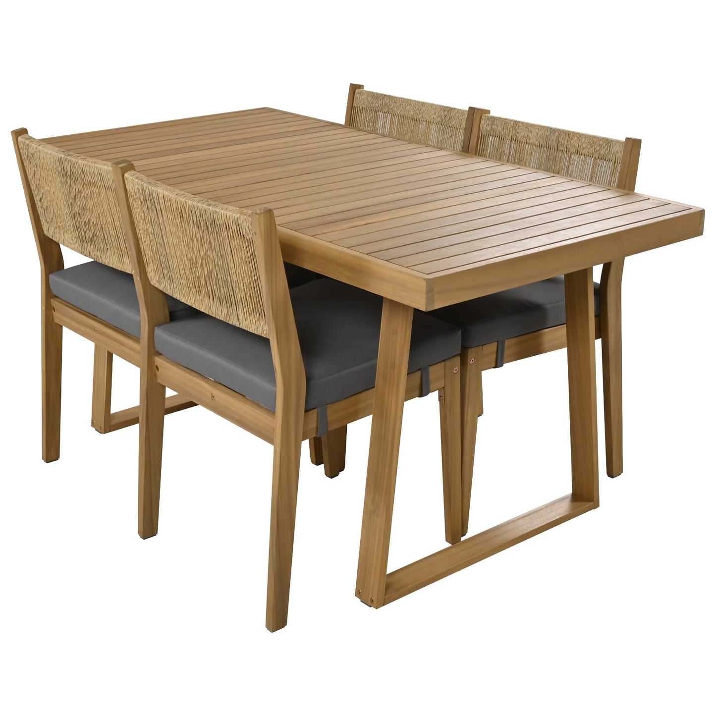 Merax Acacia Wood Outdoor Dining Set for 4,Waterproof Patio Furniture with 1 Table and 4 Chairs,and Thick Cushions for Balcony, Vourtyard, and Garden