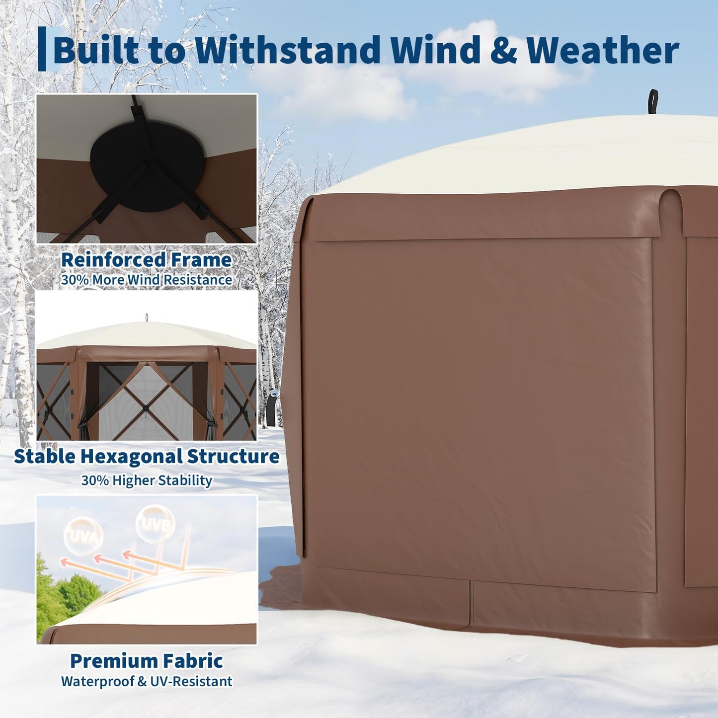 Garvee 13x13FT Pop-Up Canopy Tent | Instant Setup | Spacious 6-Sided Shelter | Detachable Wind Cloths, Beige & Khaki