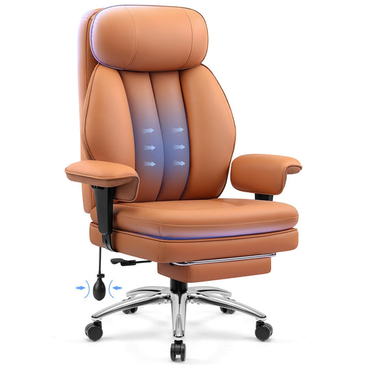 BestGlory Office Desk Chair with Inflatable Lumbar Support, Ergonomic Office Chair [Upgraded Double-Layer Cushion & Footrest], 400 LBS Big and Tall Computer Desk Chair for Home Office Gaming, Brown