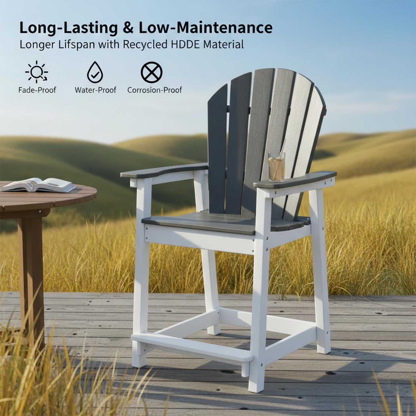 OTSUN Tall Modern Adirondack Chairs Set of 4, All Weather HDPE Bar Height Adirondack Stools Widened Durable Design for Porch Patio Yard Lawn Fire Pit Bistro Basement Indoors & Outdoors