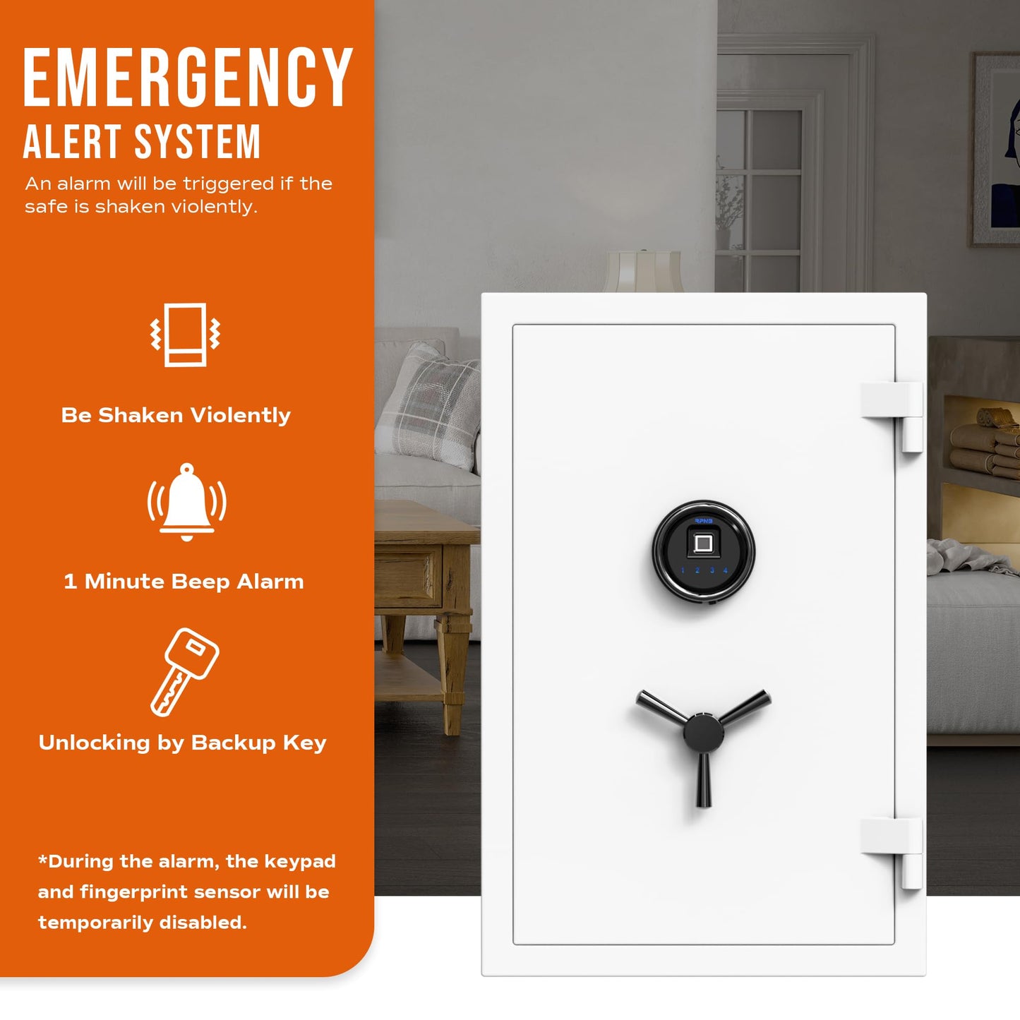 RPNB Deluxe Biometric Safe Box,Digital Fingerprint Fireproof Waterproof Safe with Touch Screen,Removable Shelf and 3 Spoke Handle,Home Safes for Cash Documents Jewelry,2.12 Cubic Feet,White