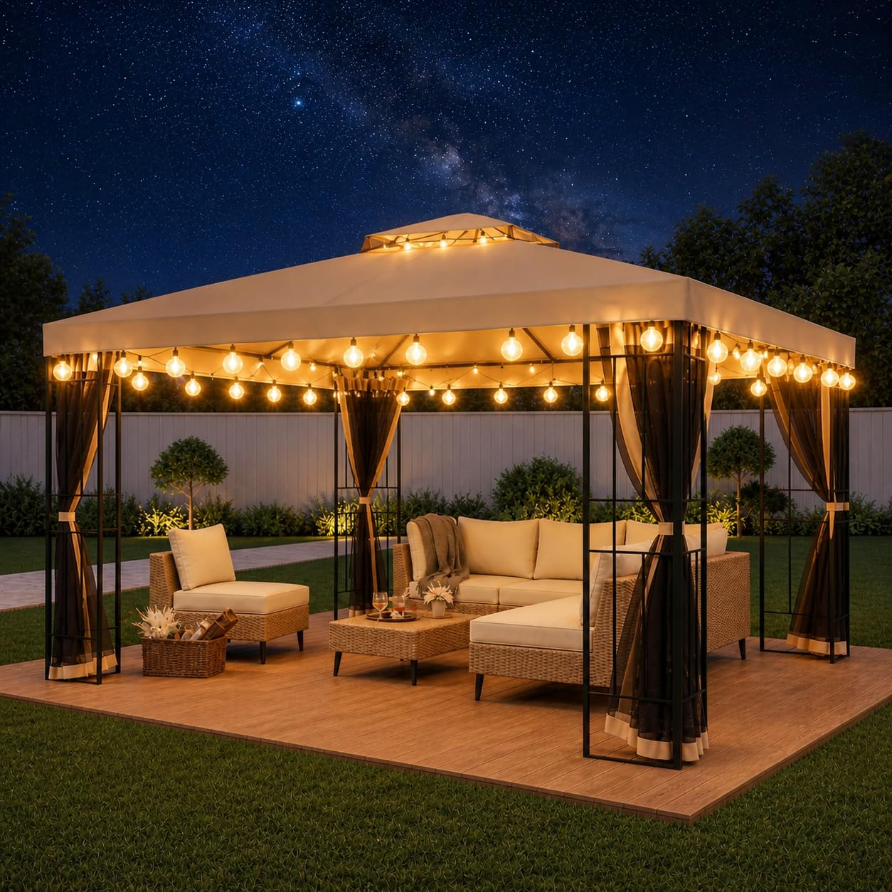 LAUSAINT HOME 10' x 10' Outdoor Patio Gazebo, Heavy-Duty Steel Frame Gazebo with Double-Tier Roof & Mosquito Netting, Party Tent Shelter for Backyard, Garden, Lawn, Khaki