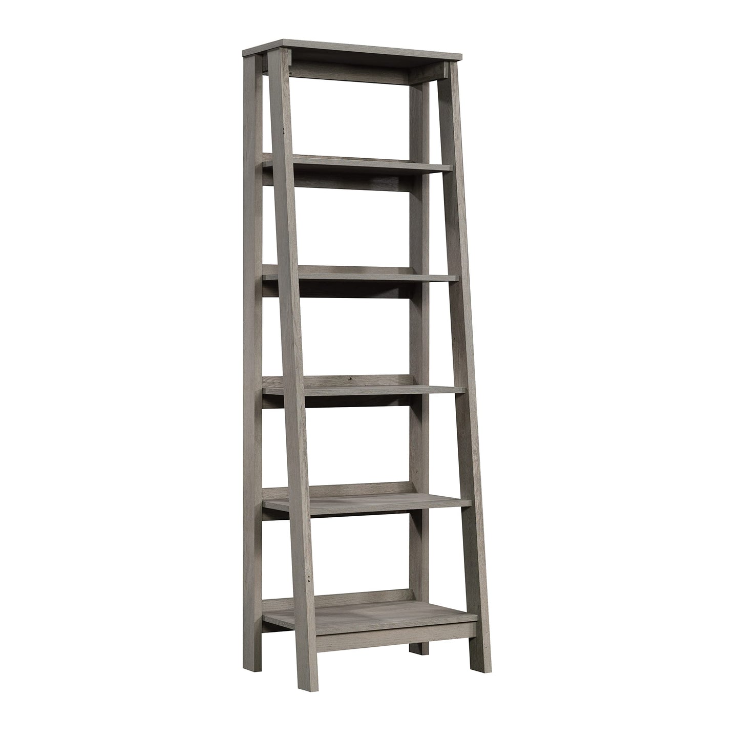Sauder Ladder Bookshelf 5 Tier Trestle Ladder Shelf Wooden Bookcase, in Mystic Oak