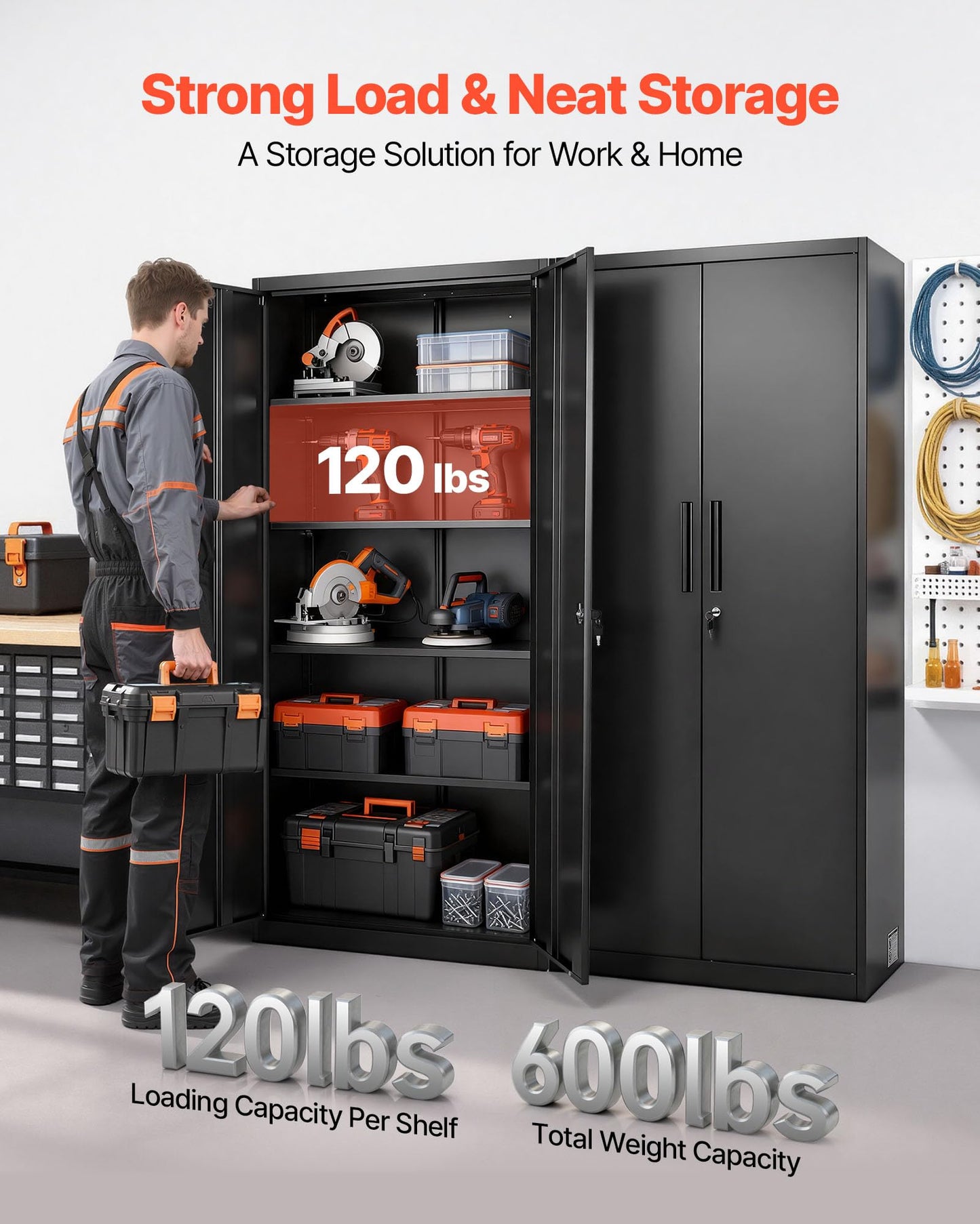 VEVOR Metal Storage Cabinet, Lockable Steel Garage Cabinet with Magnetic Doors and Adjustable Shelves, 2 Keys, 5-Tiers Tall Tool Locker for Home, Office, School, Pantry, Warehouse, Laundry, Black
