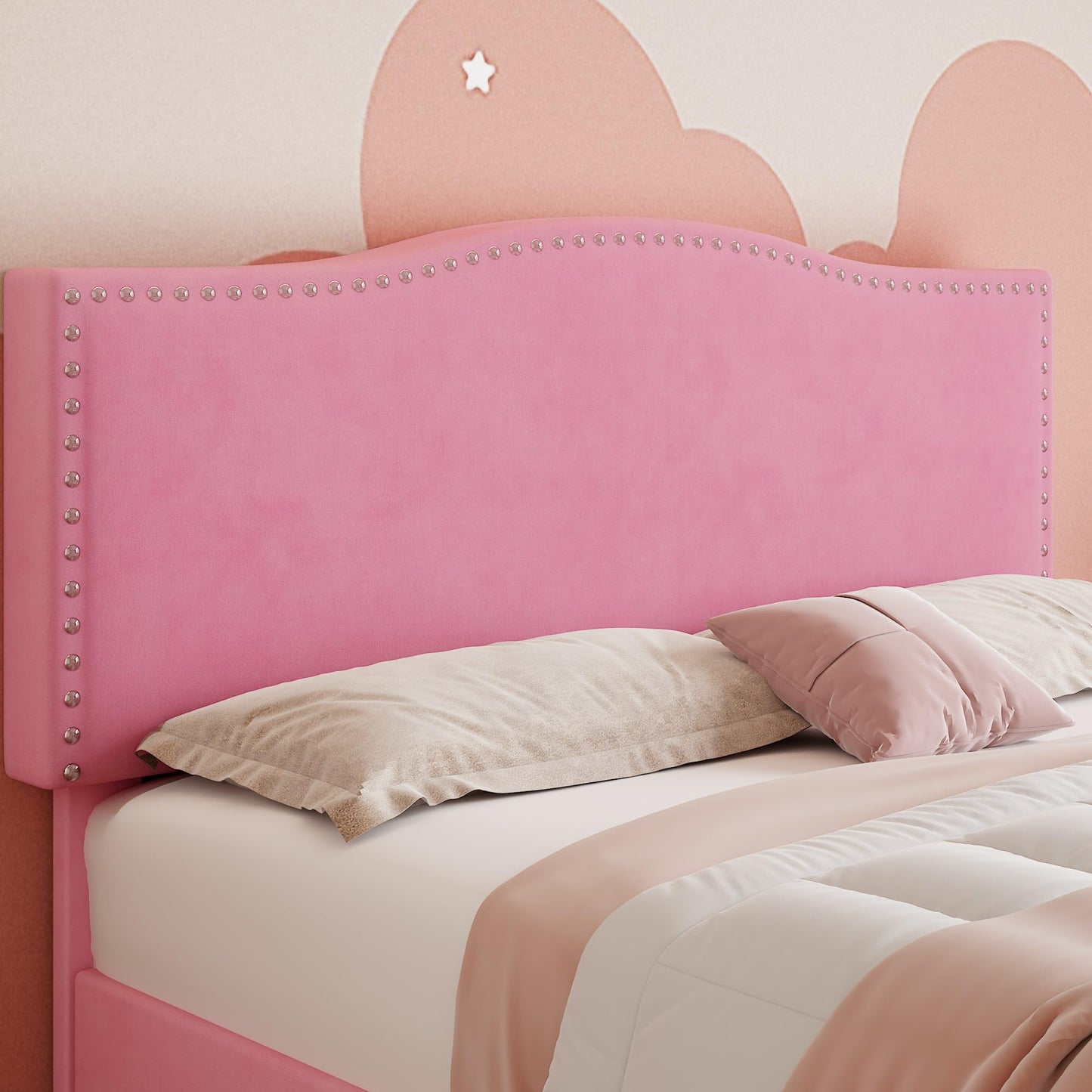 VECELO Queen Bed Frame Platform Bed Frame with Upholstered Headboard, 4 Storage Drawers, Strong Frame and Heavy-Duty Slats Support, Non-Slip and Noise-Free, Easy Assembly,Pink