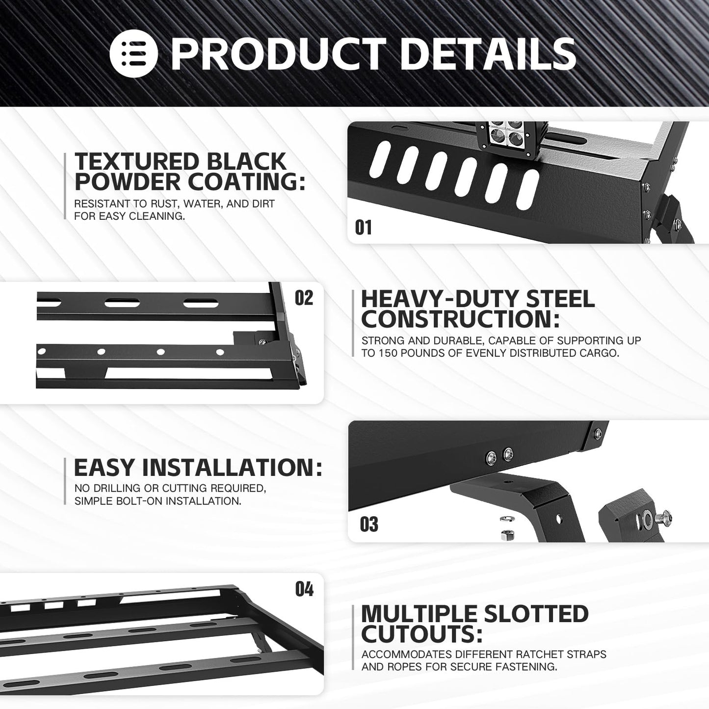YZONA Roof Rack Cargo Basket with 4 PCS LED Light Bar Compatible with 2007-2026 Jeep Wrangler JK JL Unlimited & Gladiator JT 4 Doors Hardtop Model, JKU JLU Luggage Storage Carrier Rooftop Racks