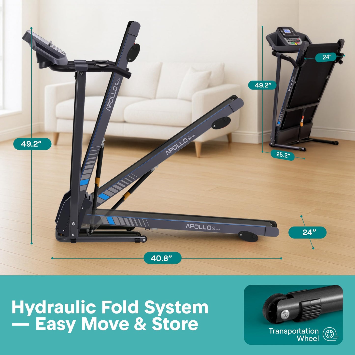 SereneLife - Electric Folding Treadmill Exercise Machine - Smart Compact Digital Workout Fitness Trainer w/ Bluetooth App Sync, Manual Incline Adjustment, For Walking, Running, Gym