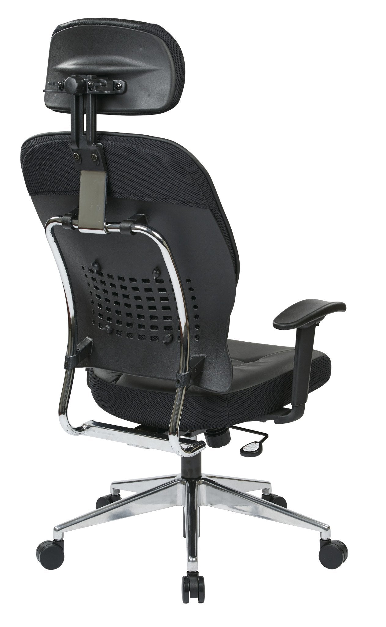 Space Seating Eco Leather Seat and Back, Adjustable Arms and Polished Aluminum Finish Base Executives Chair with Adjustable Headrest, Black