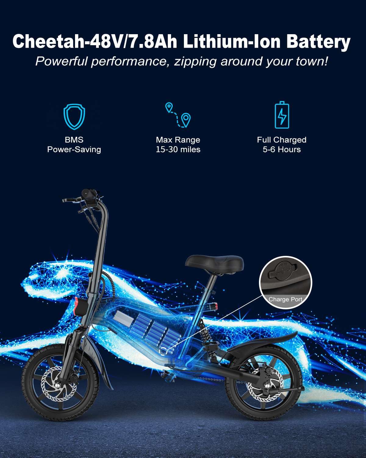 ANCHEER 14" Folding Electric Bike for Teens, 500W Max Motor, 19.8MPH City Ebike, Triple Shock Absorber, 48V 374Wh Battery, Brake Taillight,Cruise Control, Electric Bicycle for Adults, UL2849 Compliant