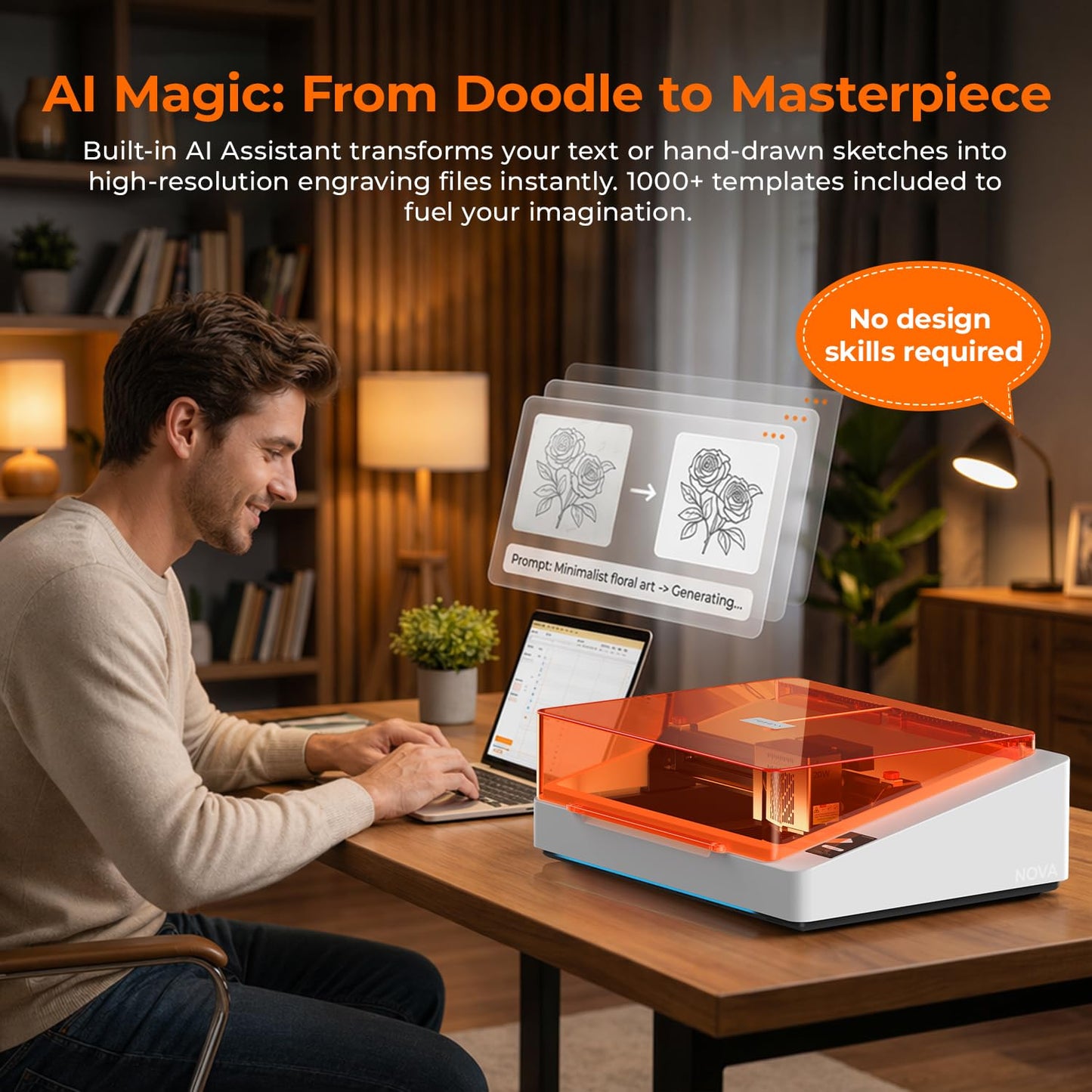 TOOCAA NOVA 20W Smart AI Laser Engraver & Cutter, Fully Enclosed Class 1 Safety, 5MP AI Positioning Camera & Auto Focus, 360° Rotary & Air Assist, Dual-Channel Exhaust for Cleaner Cuts & Less Smoke